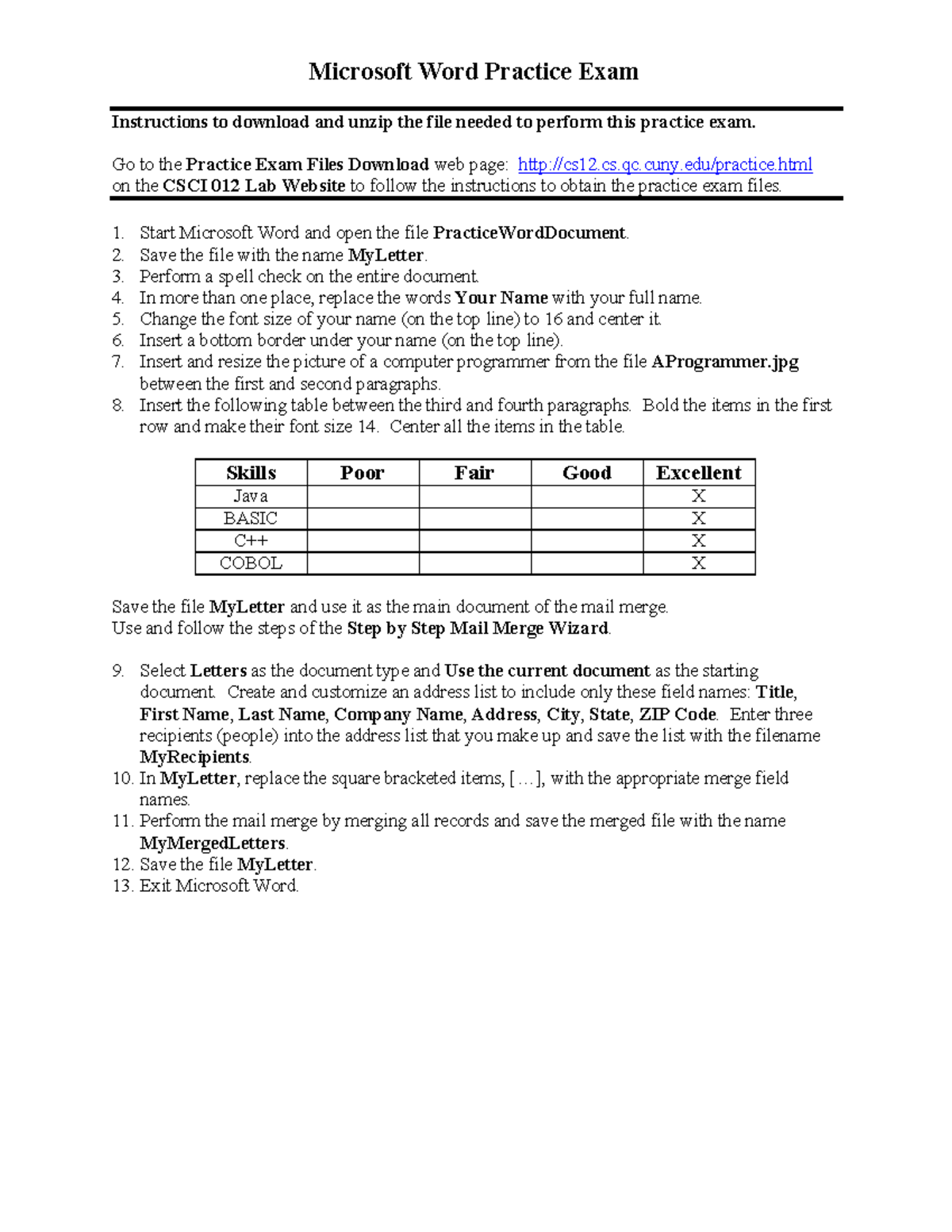 Practice Word - Microsoft Word Practice Exam Instructions to download ...