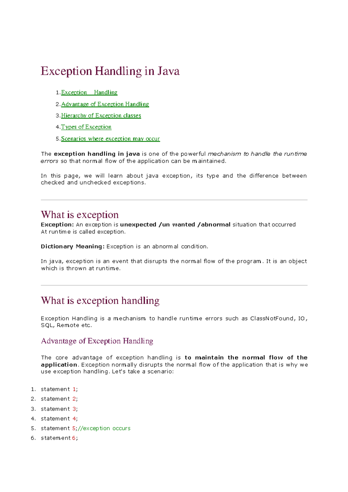 Java Exception Handling Overview and Notes - Studocu