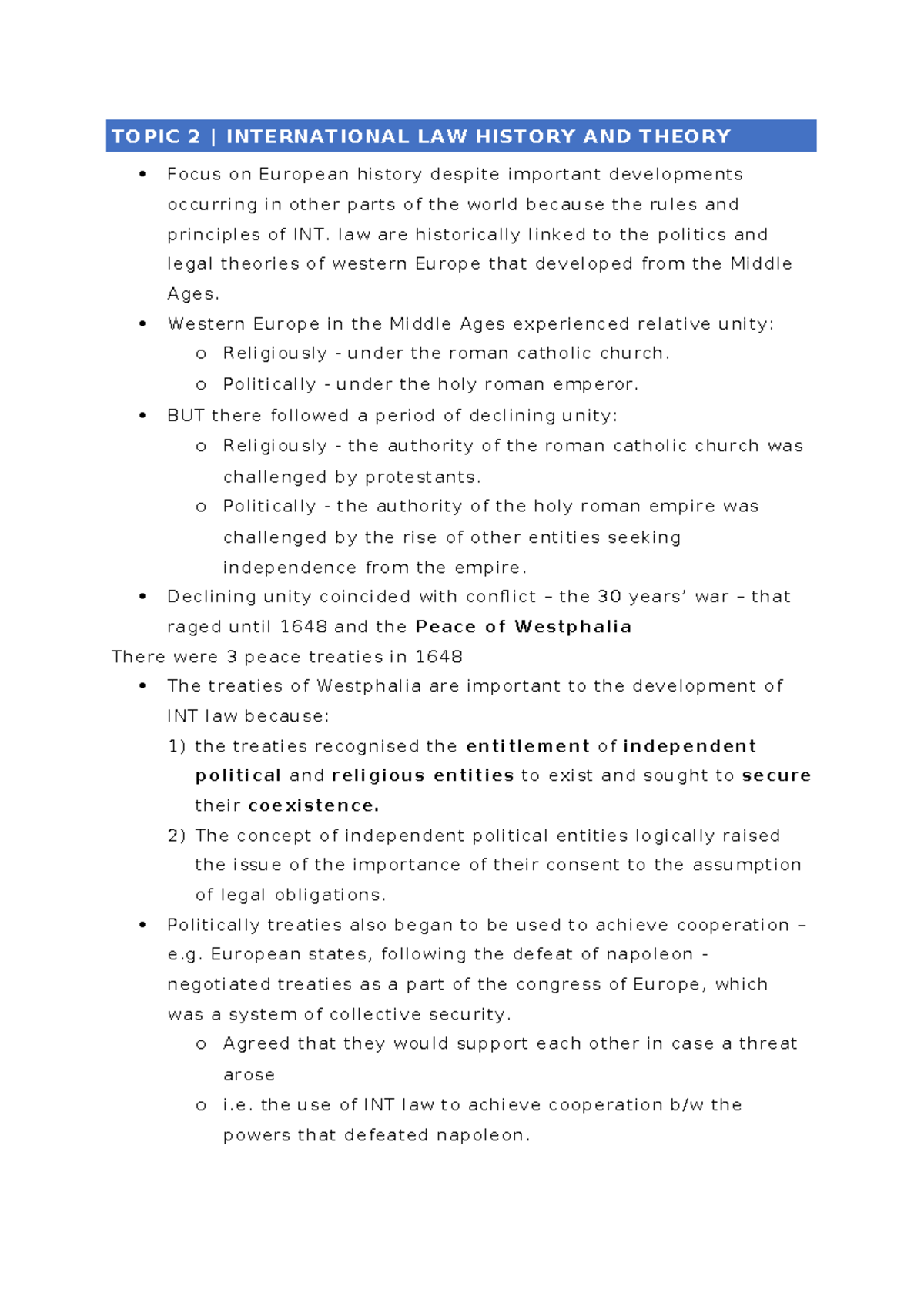 PIL Final Exam Notes: International Law History & Theory Overview - Studocu