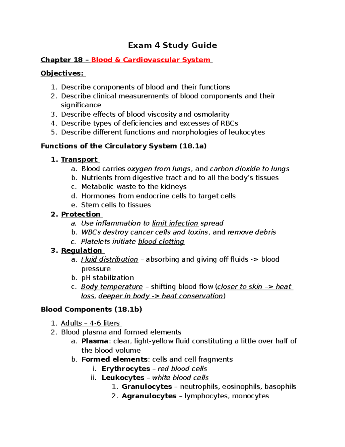 Advanced A&P Study Guide: Cardiovascular and Lymphatic Systems - Exam 4 ...