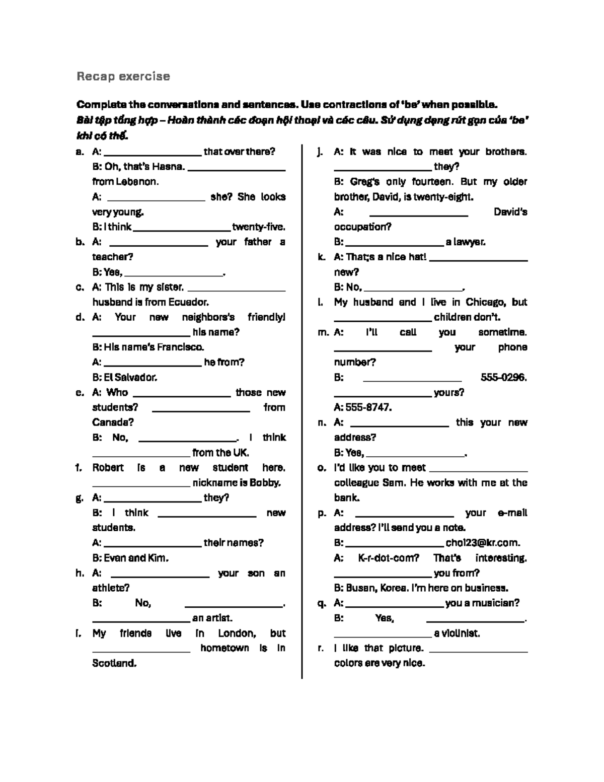 Exercise: Complete Conversations and Sentences with Contractions - Studocu