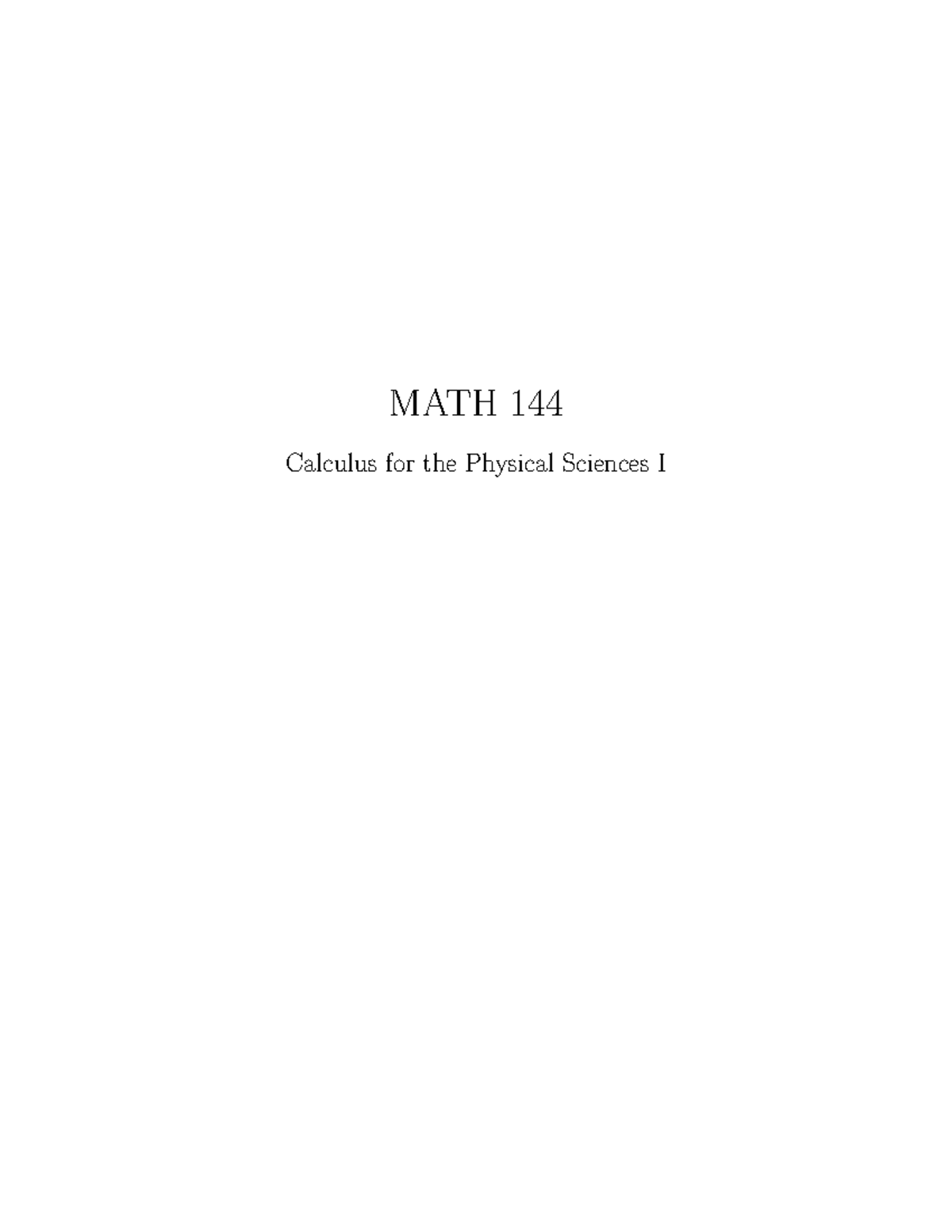 MATH 144 Lecture Notes: Calculus for Physical Sciences I - Studocu