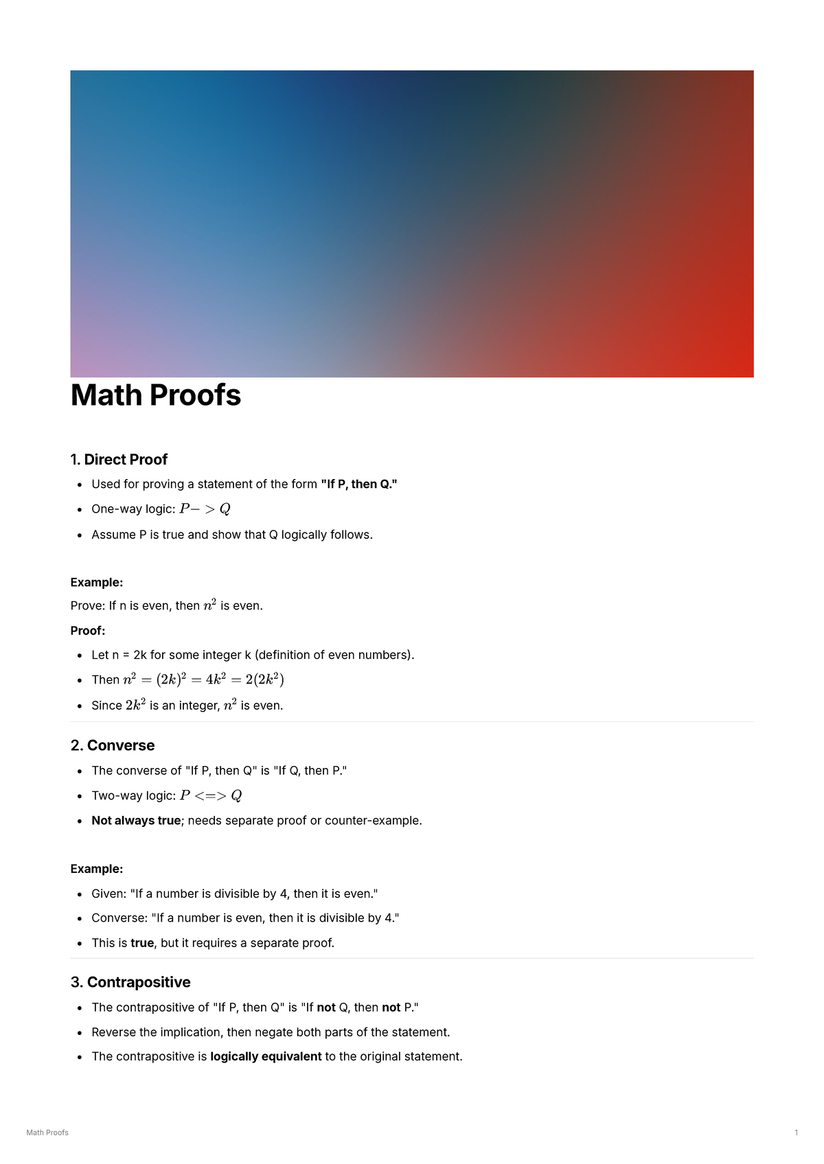 Math Proofs 1: Summary of Direct Proofs and Logic - Studocu
