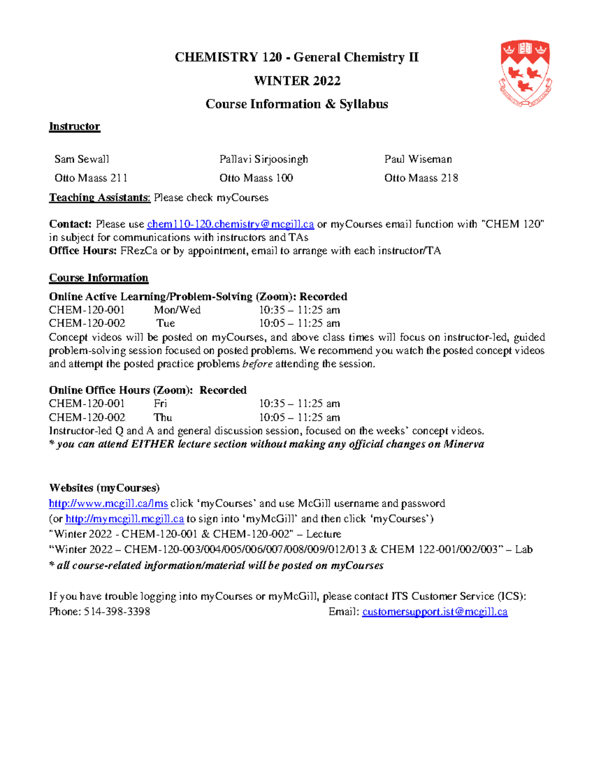CHEM 120 Course Syllabus and Information - Winter 2022 - Studocu