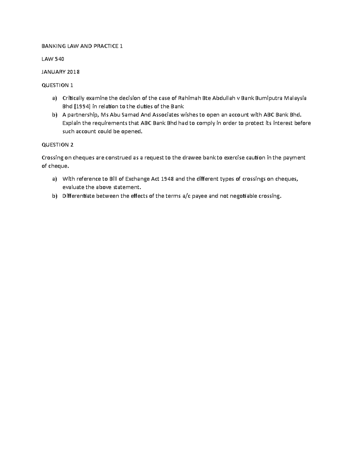 banking law January 2018, questions - BANKING LAW AND PRACTICE 1 LAW ...