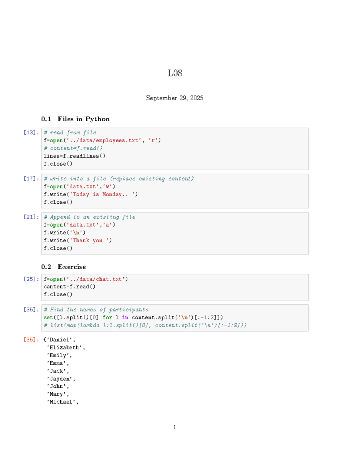 Python File Ops & Regex Exercises - L08 Sept 29, 2025 - Studocu