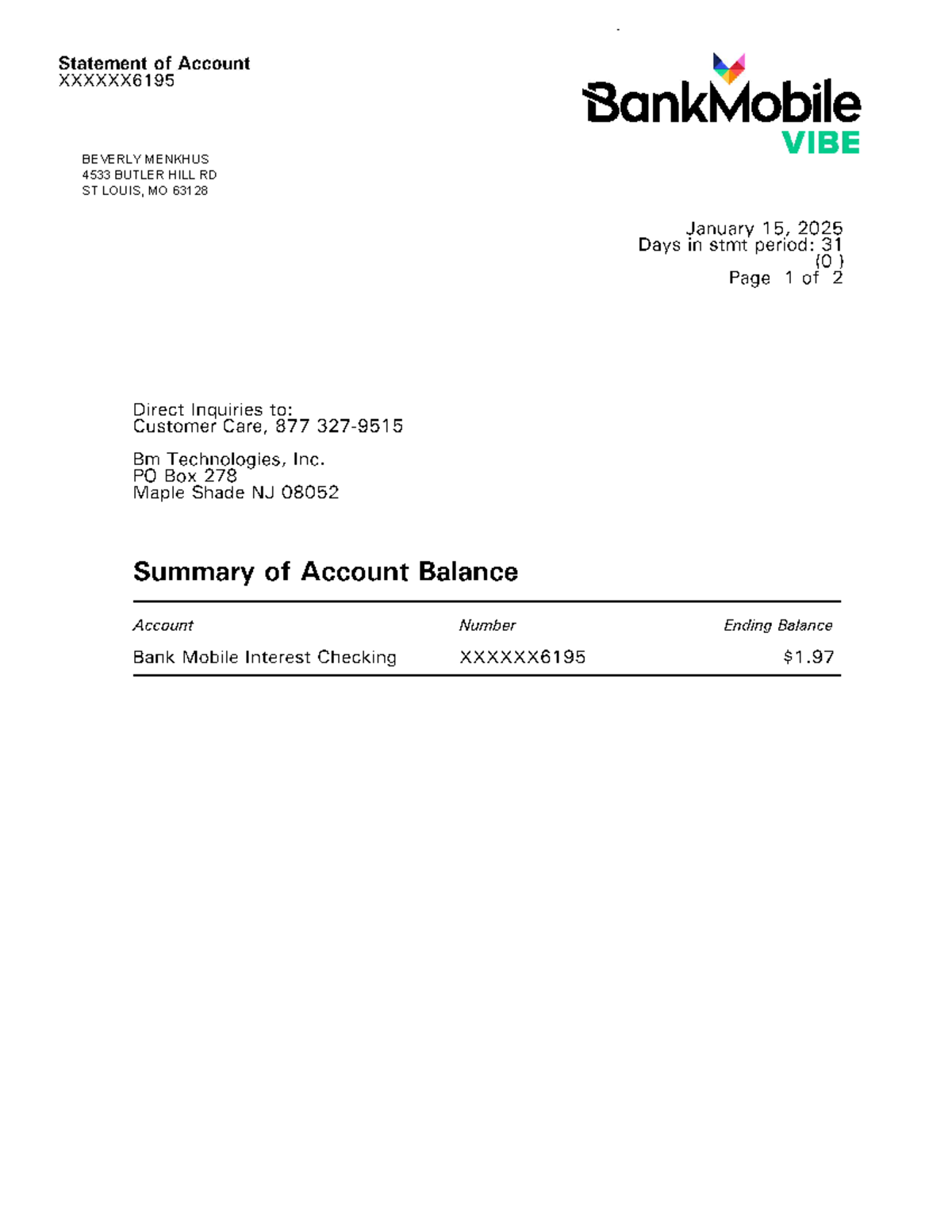 Beverly Bankmobile statement - BS Accountancy - BEVERLY MENKHUS 4533 ...