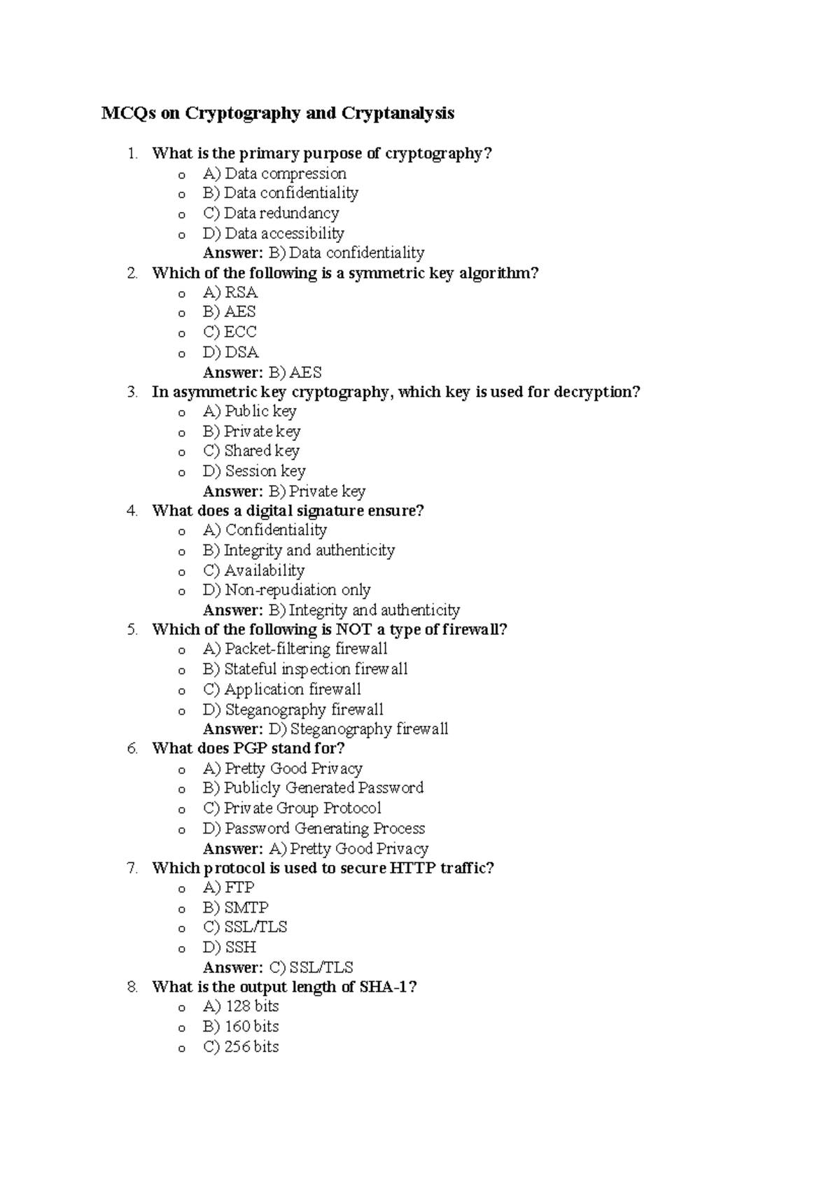 MCQs on Cryptography & Cryptanalysis: Practice Questions for CS101 ...