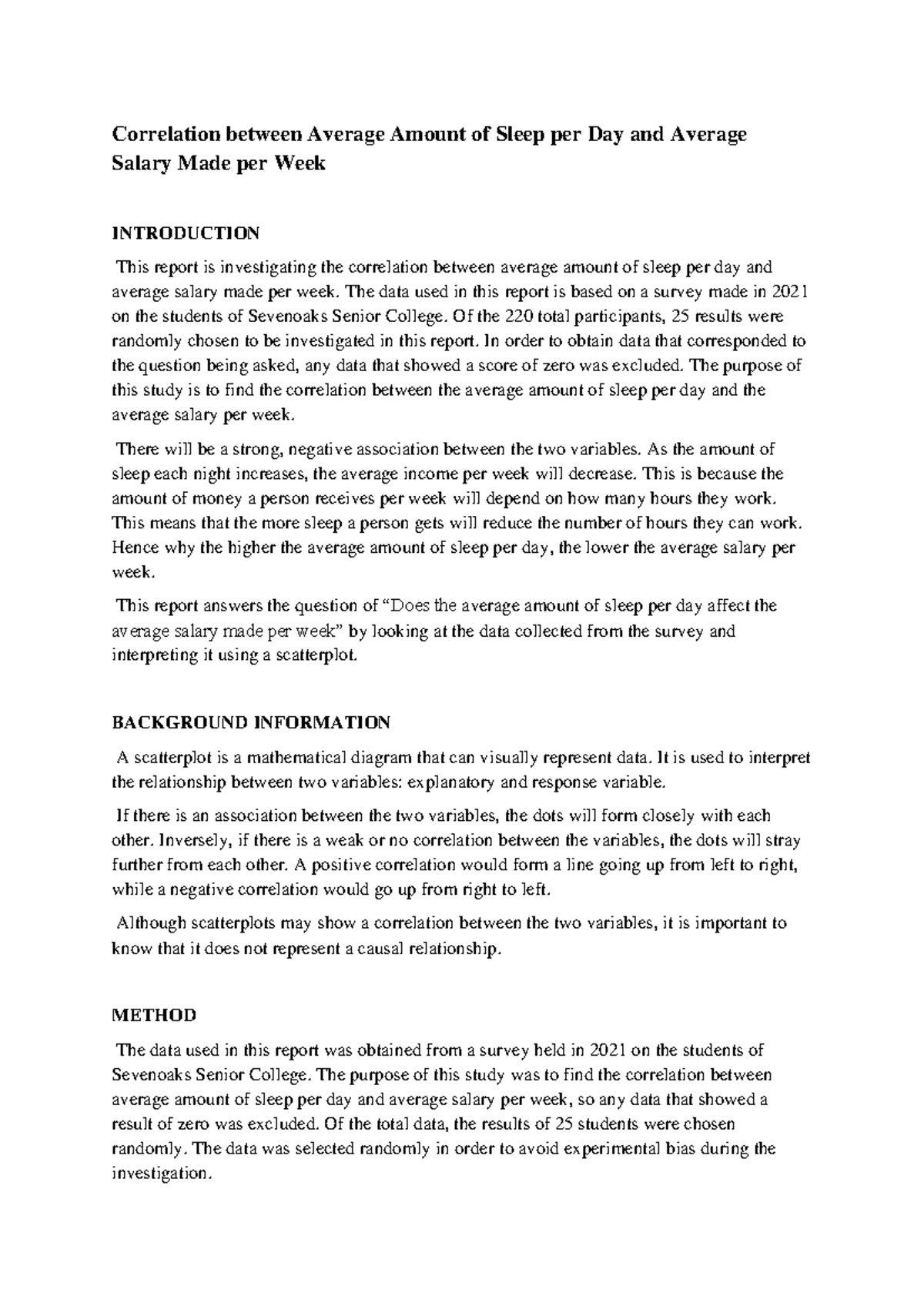 Correlation Between Sleep and Salary: Scatterplot Analysis Report - Studocu