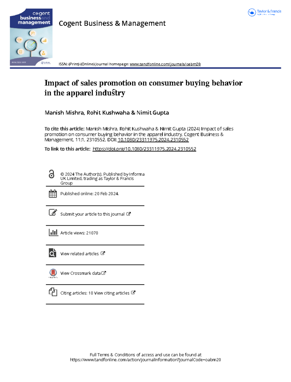 1.Impact of sales promotion on consumer buying behavior in the apparel ...
