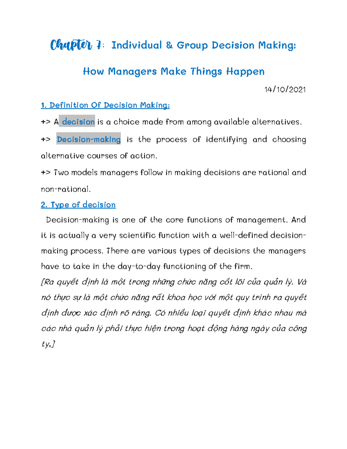 Management Chapter 7: Decision Making in Management Accounting - Studocu