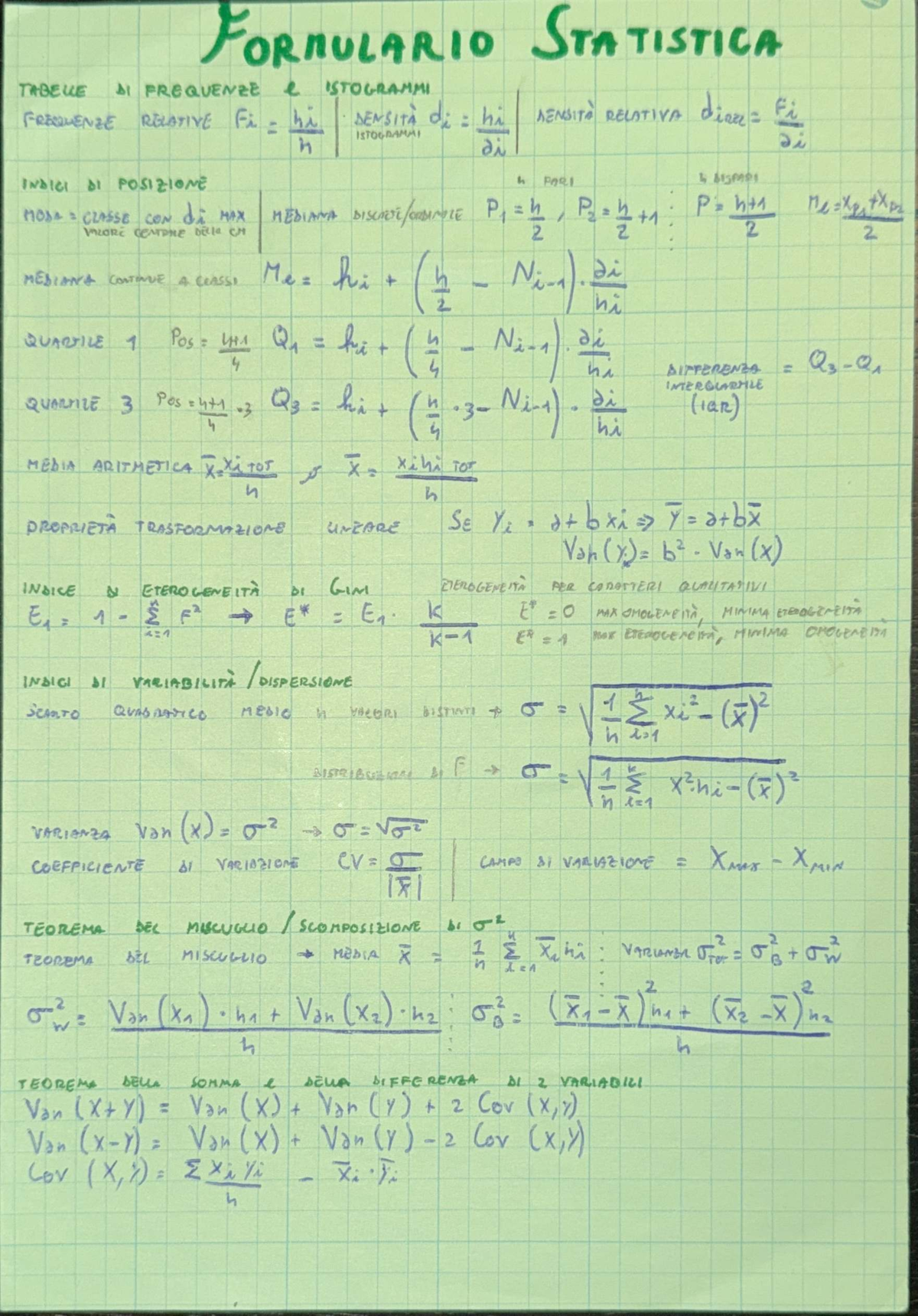 Formulario Statistica: Tabelle di Frequenze e Istogrammi 12 - Studocu