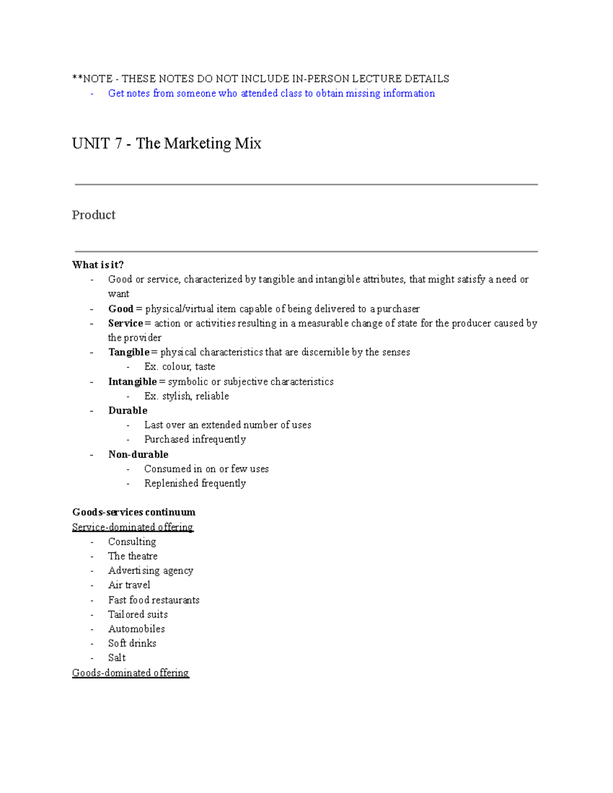 MOS 1021 - UNIT 7 lecture - **NOTE - THESE NOTES DO NOT INCLUDE IN ...