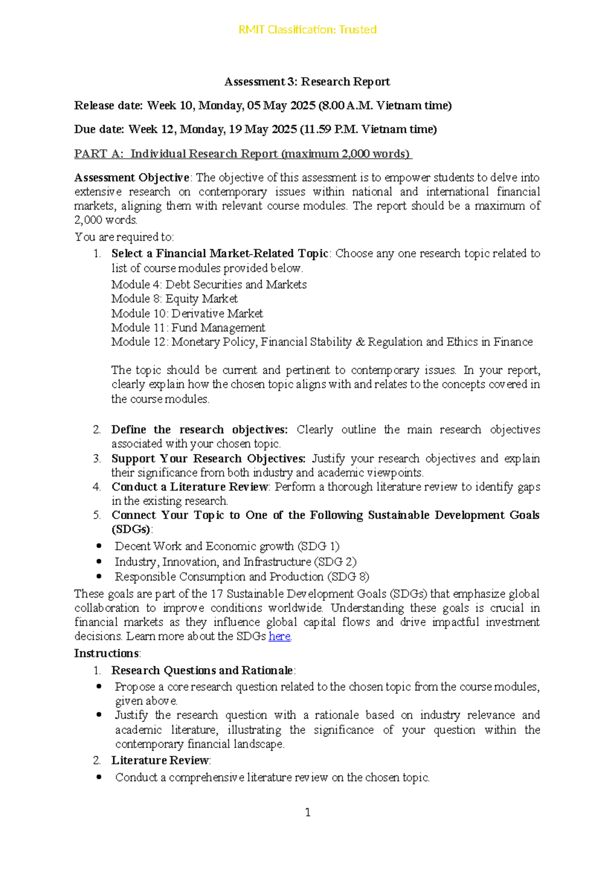 RMIT Assessment 3: Research Report on Financial Markets Issues - Studocu