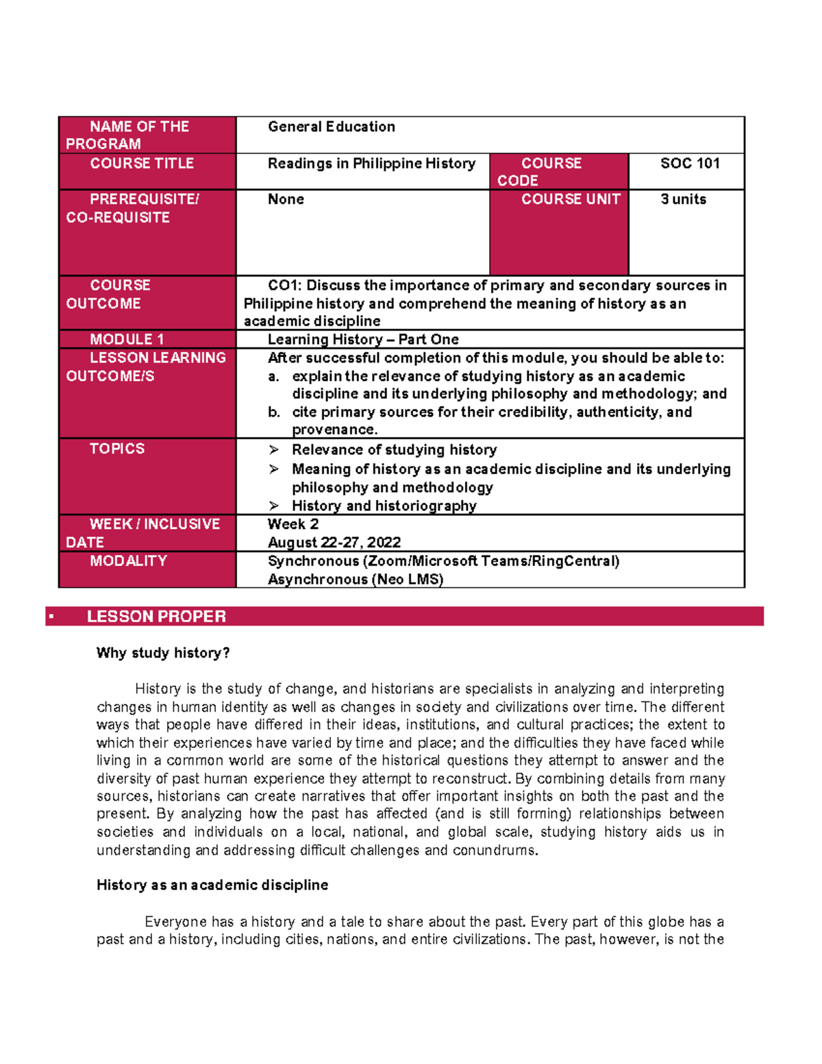SOC101 Modules - helpful - NAME OF THE PROGRAM General Education COURSE ...