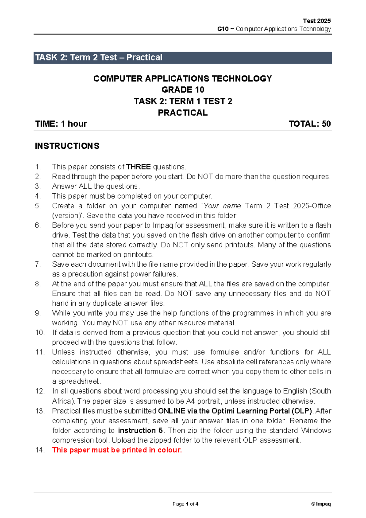 G10 Computer Applications Technology TASK 2: Term 2 Practical Test 2025 ...