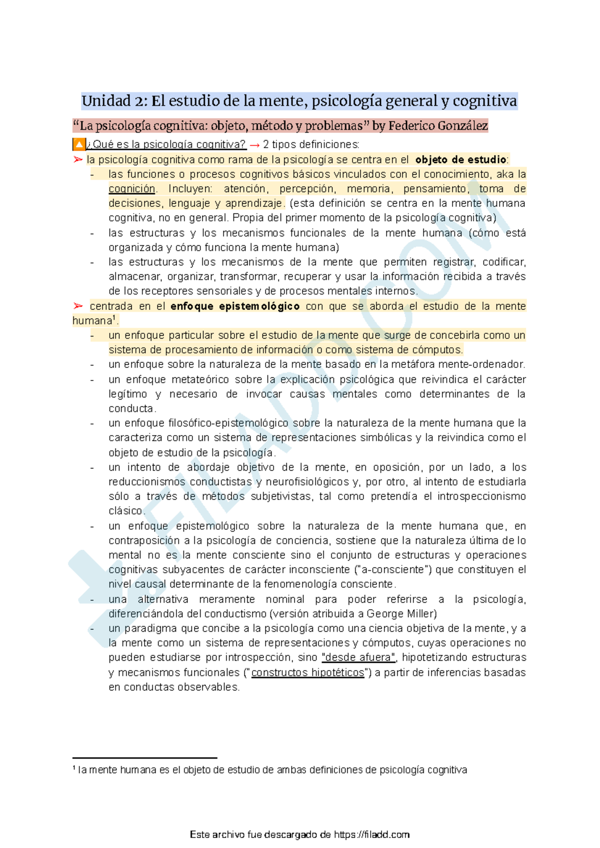 Unidad 2: Estudio de la Mente en Psicología Cognitiva - Resumen Teórico ...