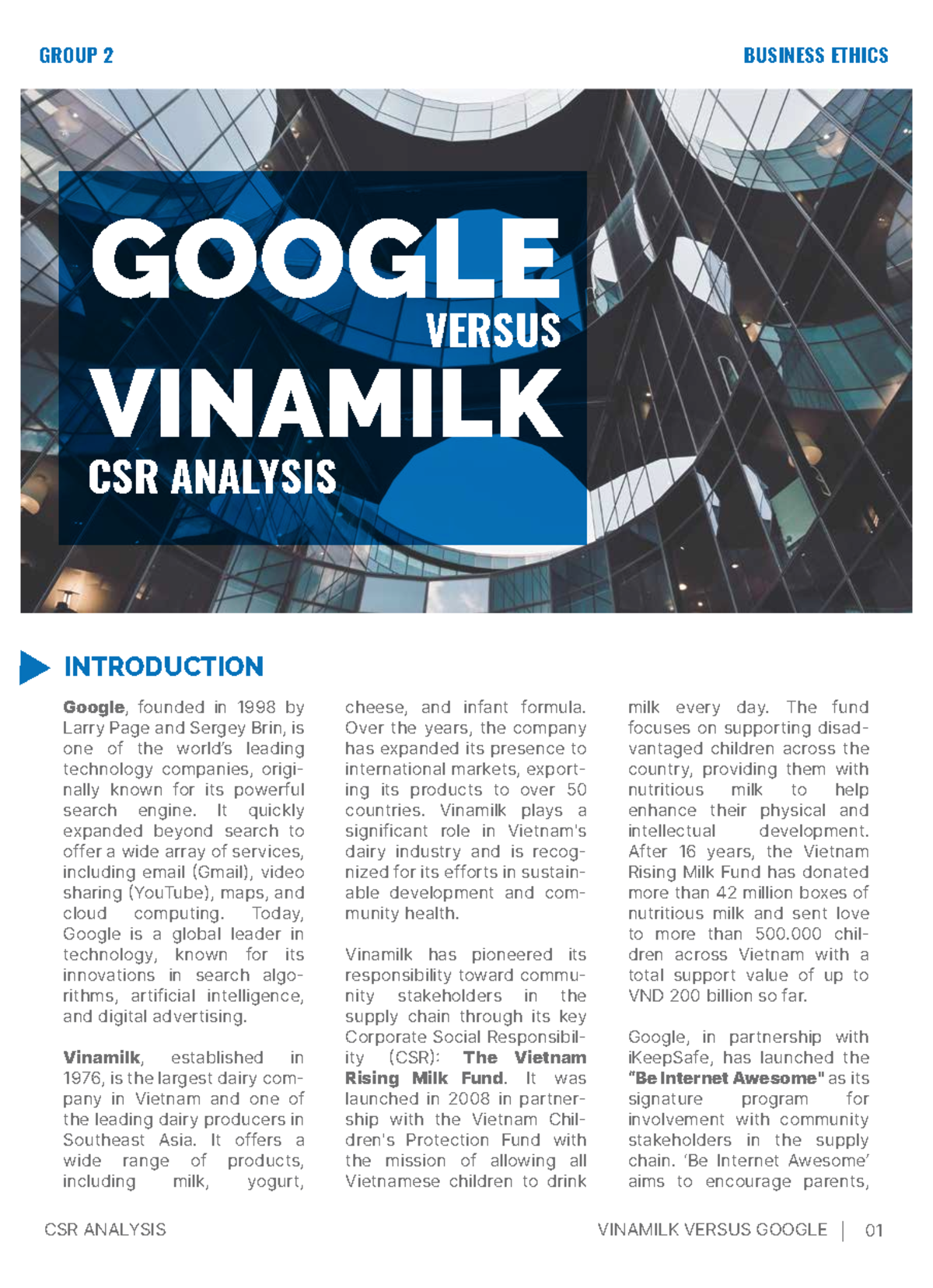 CSR-BE - Analysis of Google and Vinamilk's Social Responsibility - Studocu