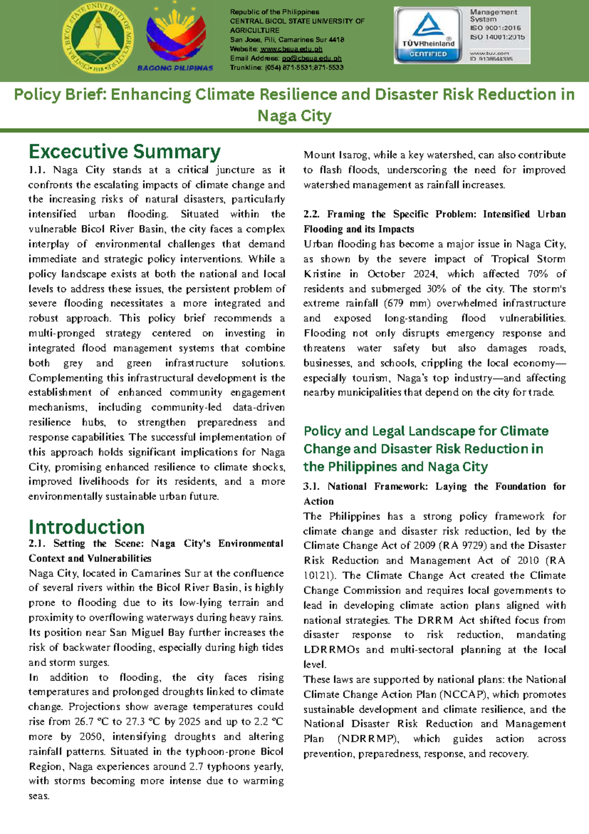 Policy Brief: Enhancing Climate Resilience & Disaster Risk Reduction in ...