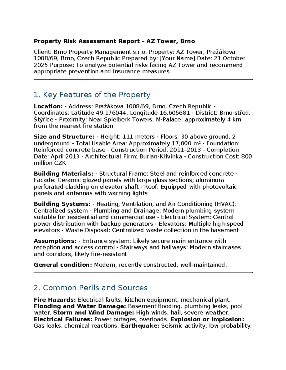 AZ Tower Risk Assessment Report - Property Management Analysis - Studocu
