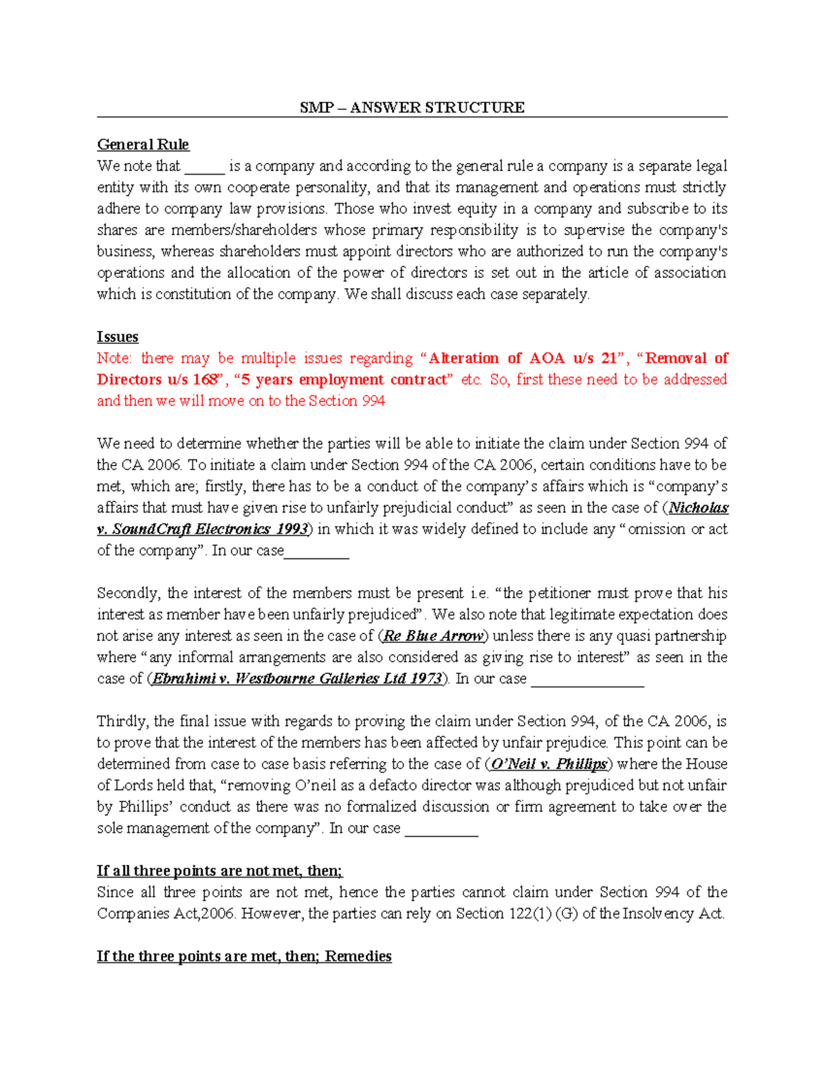 SMP – Answer Structure - SMP – ANSWER STRUCTURE General Rule We note ...