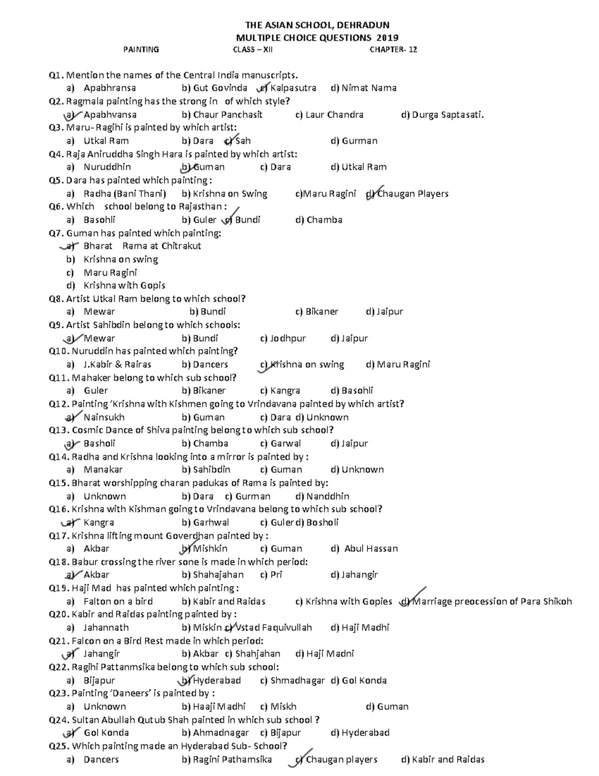 Multiple Choice Questions for XII Painting - 2019 Exam - Studocu