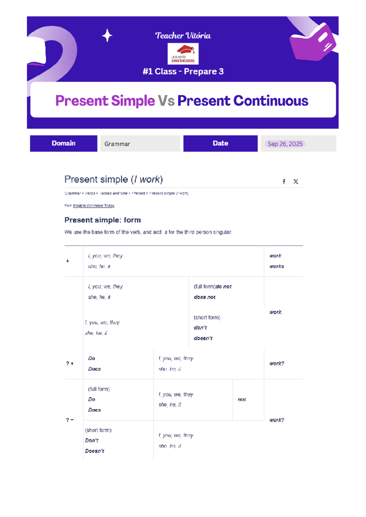 Teacher Vitória's Grammar Class: Present Simple vs. Present Continuous ...