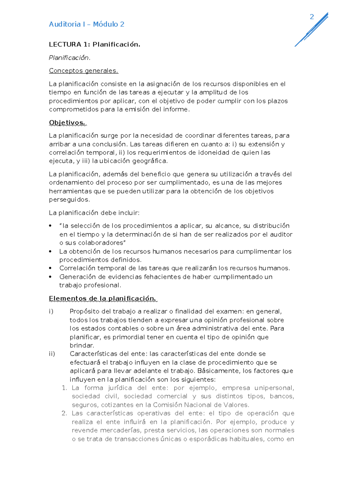Auditoría I Módulo 2: Planificación y Control Interno en Auditoría ...