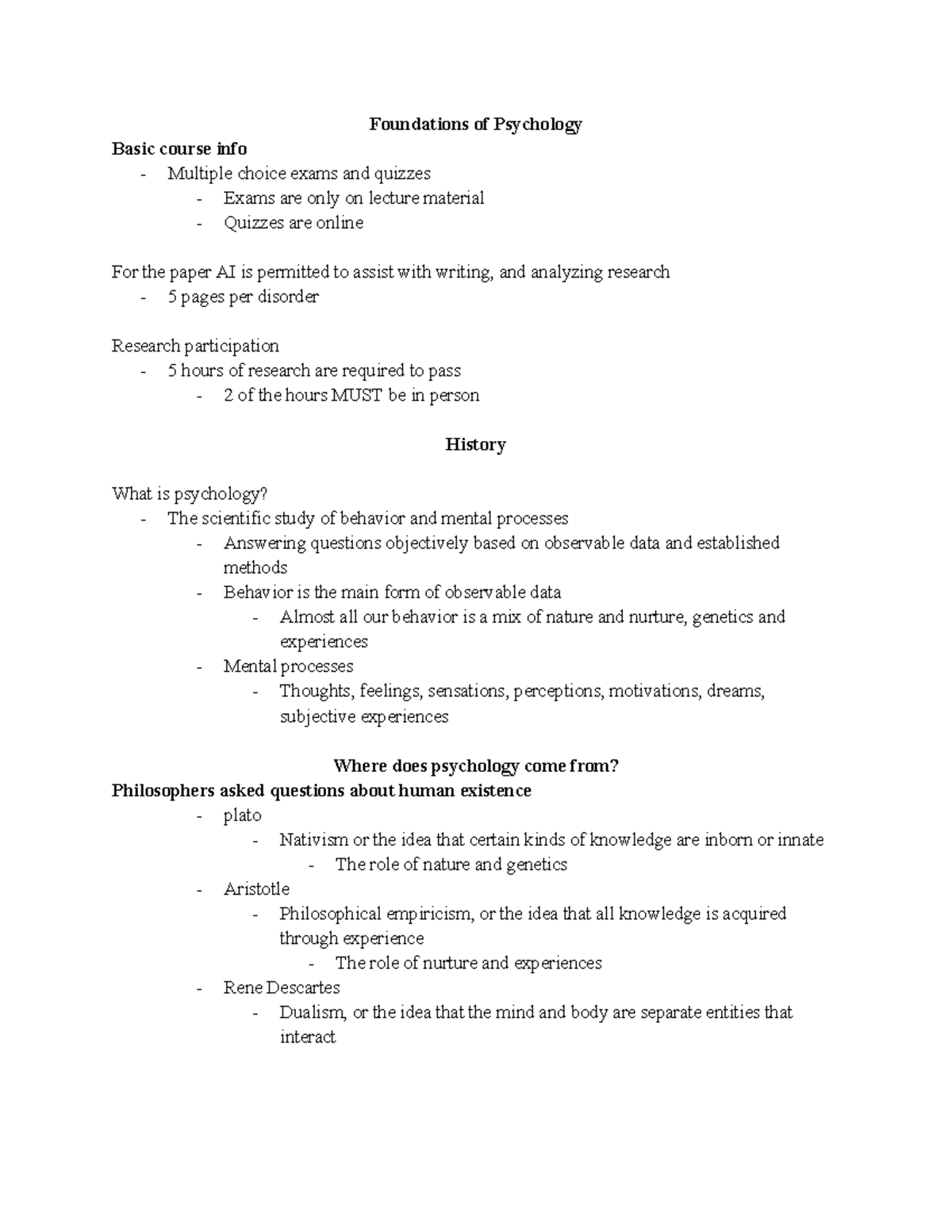 Foundations of Psychology Lecture Notes (PSY 101) - Studocu