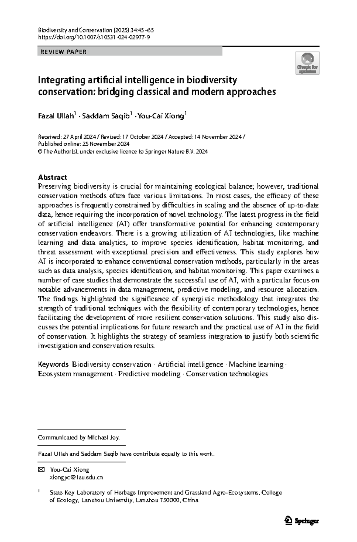Integrating AI Technologies in Biodiversity Conservation: A Review ...