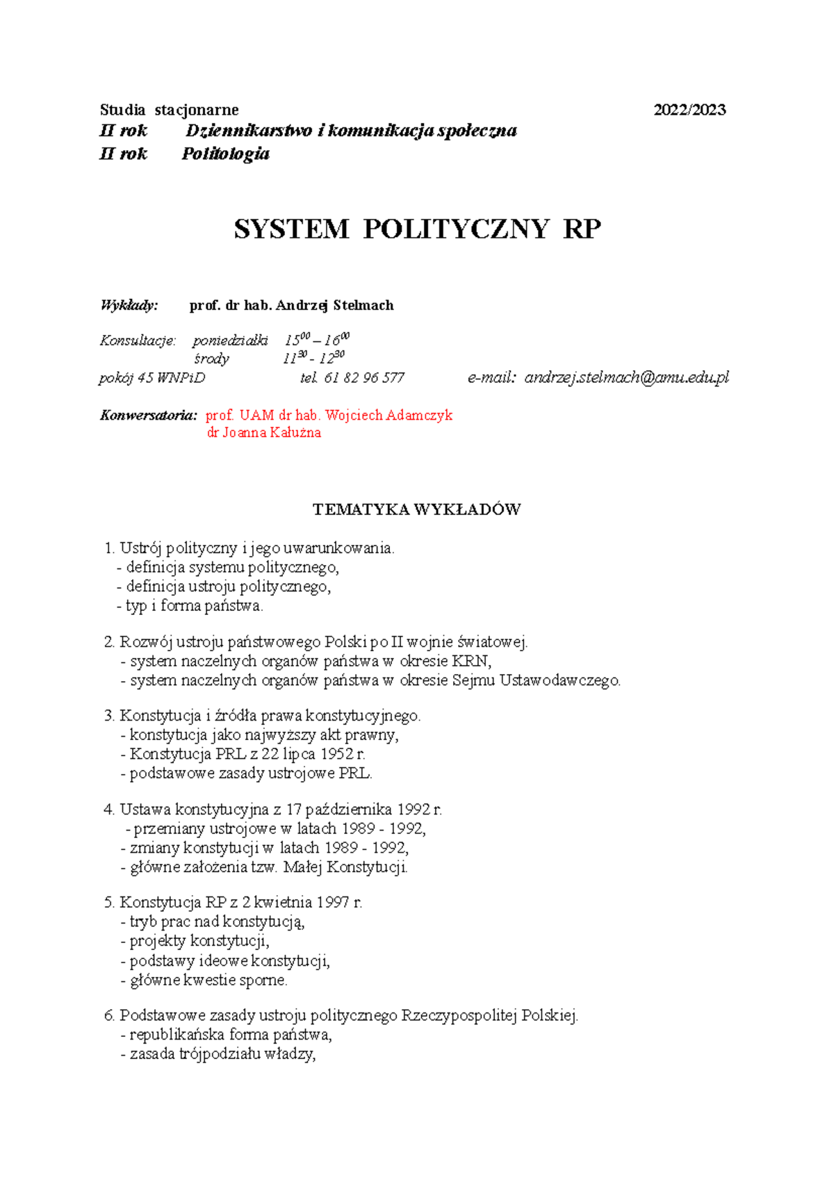 Program SPRP II Di KS i Pol - Studia stacjonarne 2022/ II rok