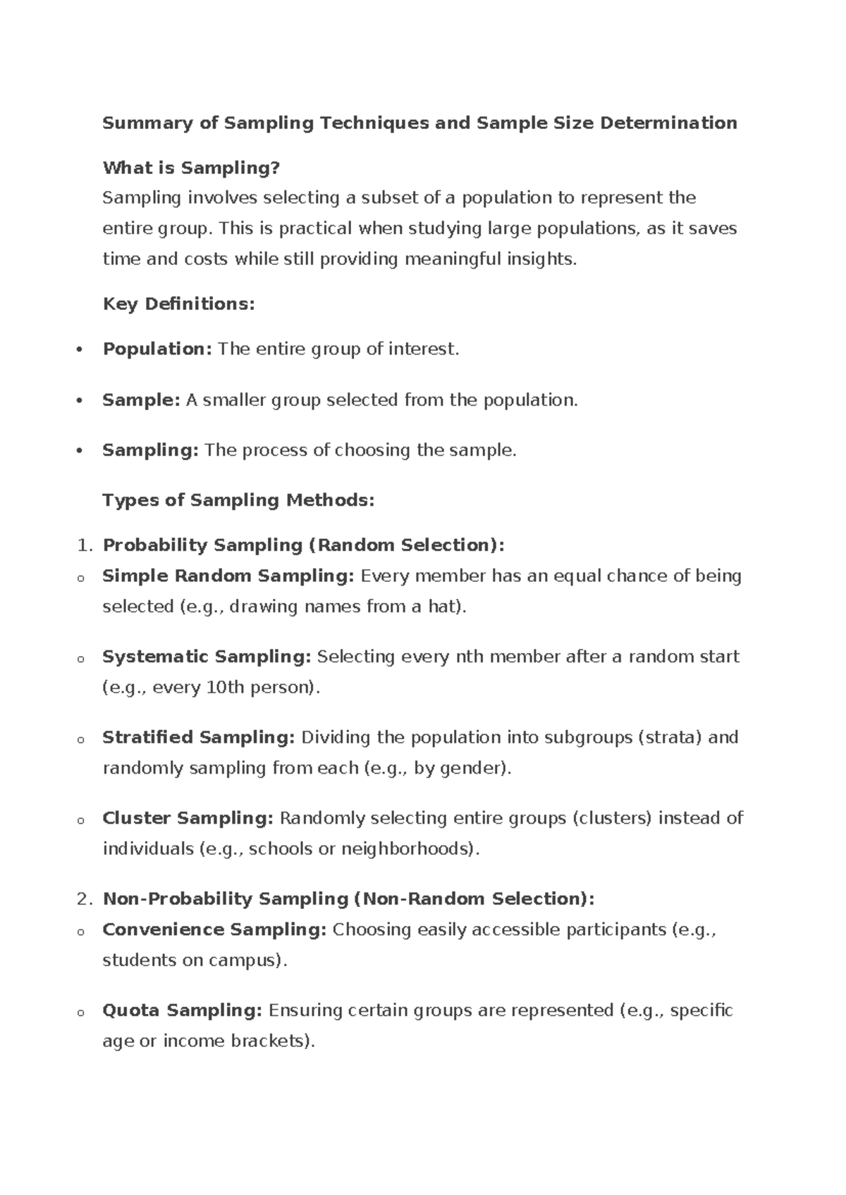 Sampling Techniques and Sample Size Determination: Research Notes - Studocu