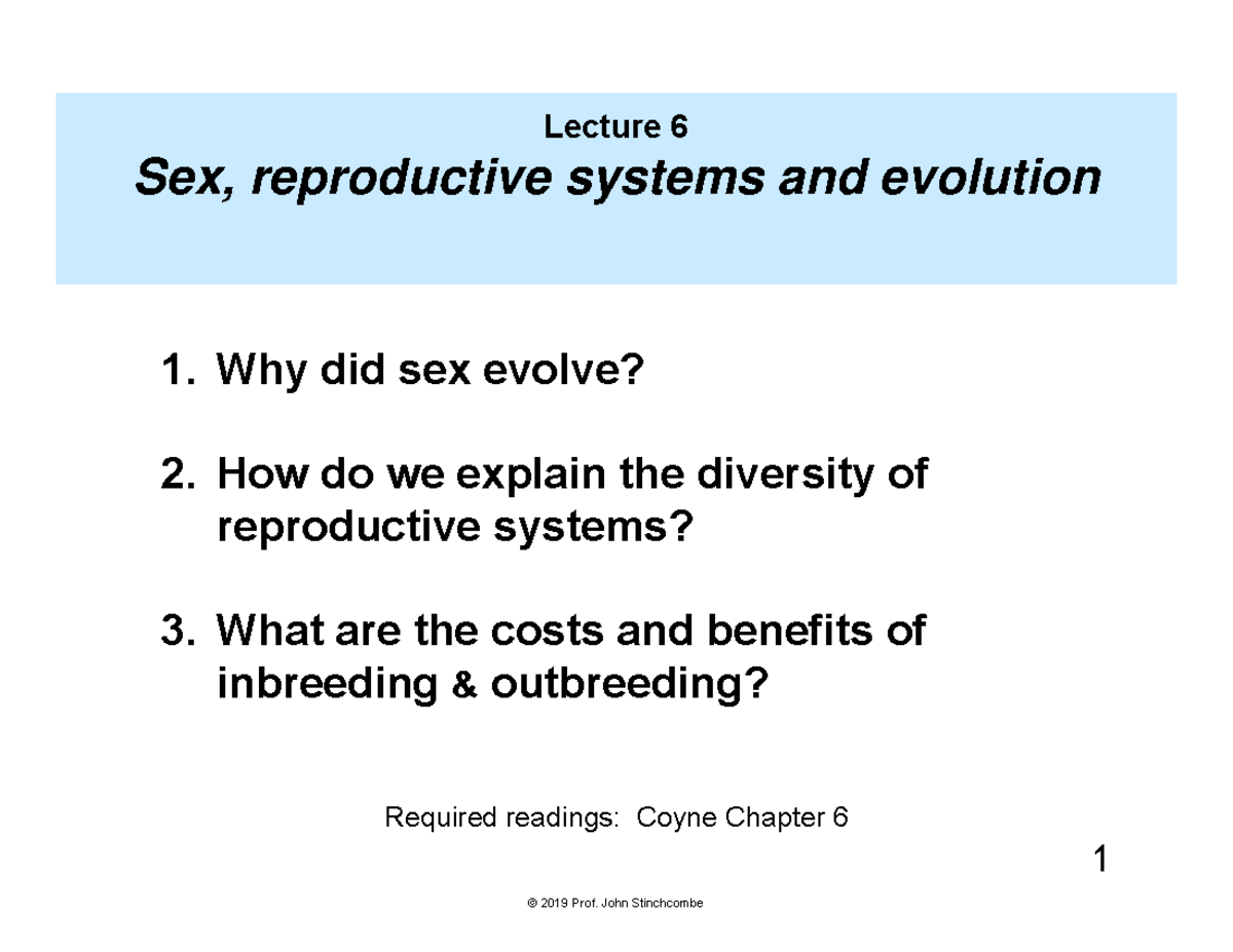 Lecture 6: Evolution of Sex & Reproductive Systems Explained - Studocu
