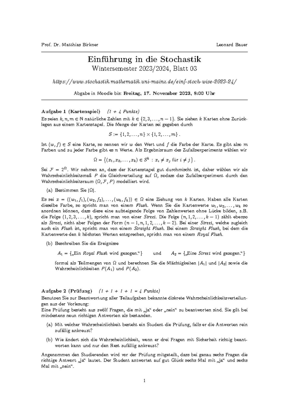 Grundlagen der Stochastik Wi Se 23/24 Übungsblatt 03 - Aufgaben und ...
