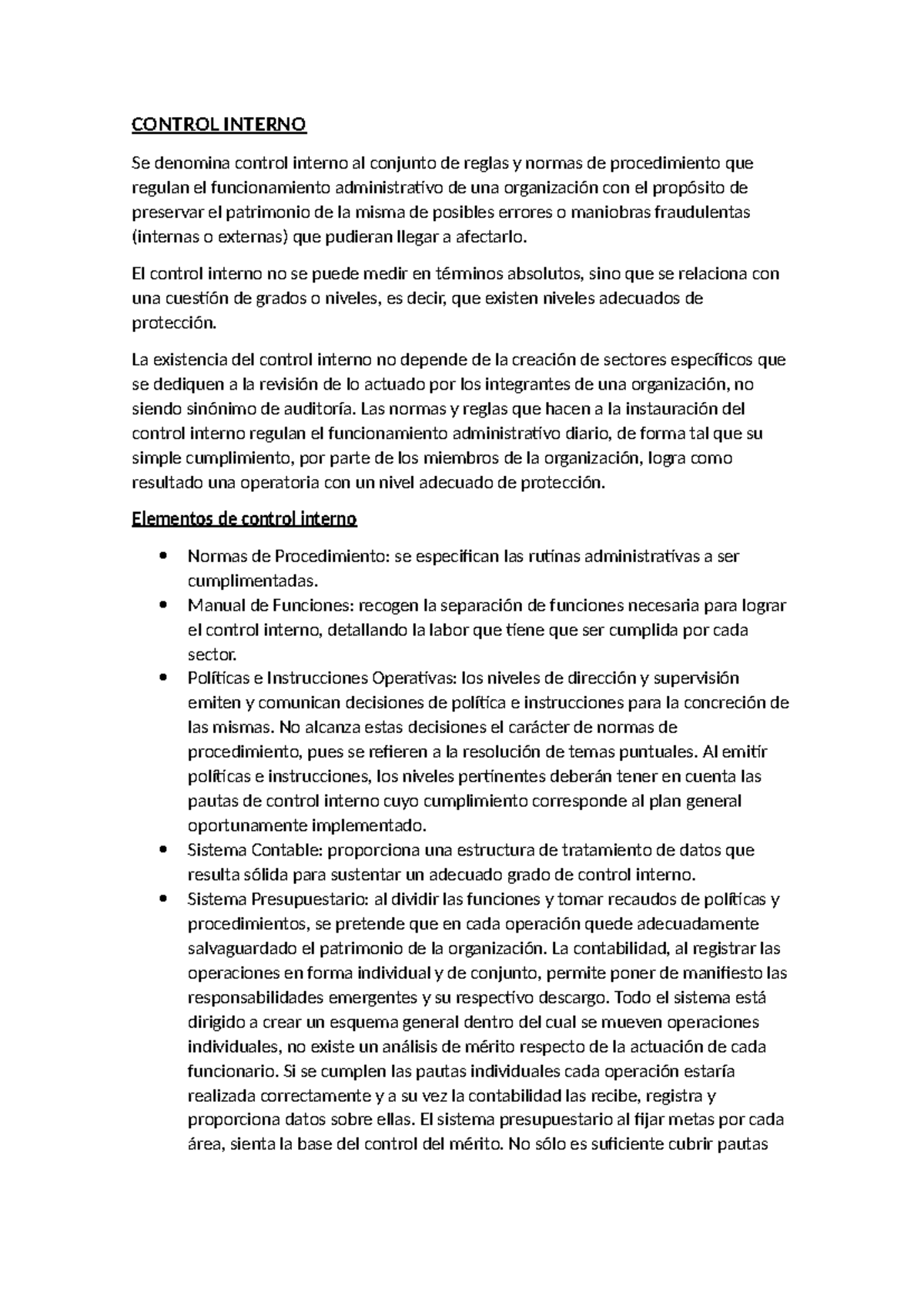 Resumen del Sistema de Control Interno - CONTROL INTERNO - Studocu
