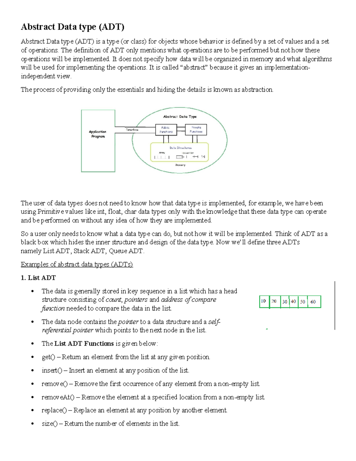 Abstract Data Type (ADT) - Data Structures & Algorithms Notes - Studocu