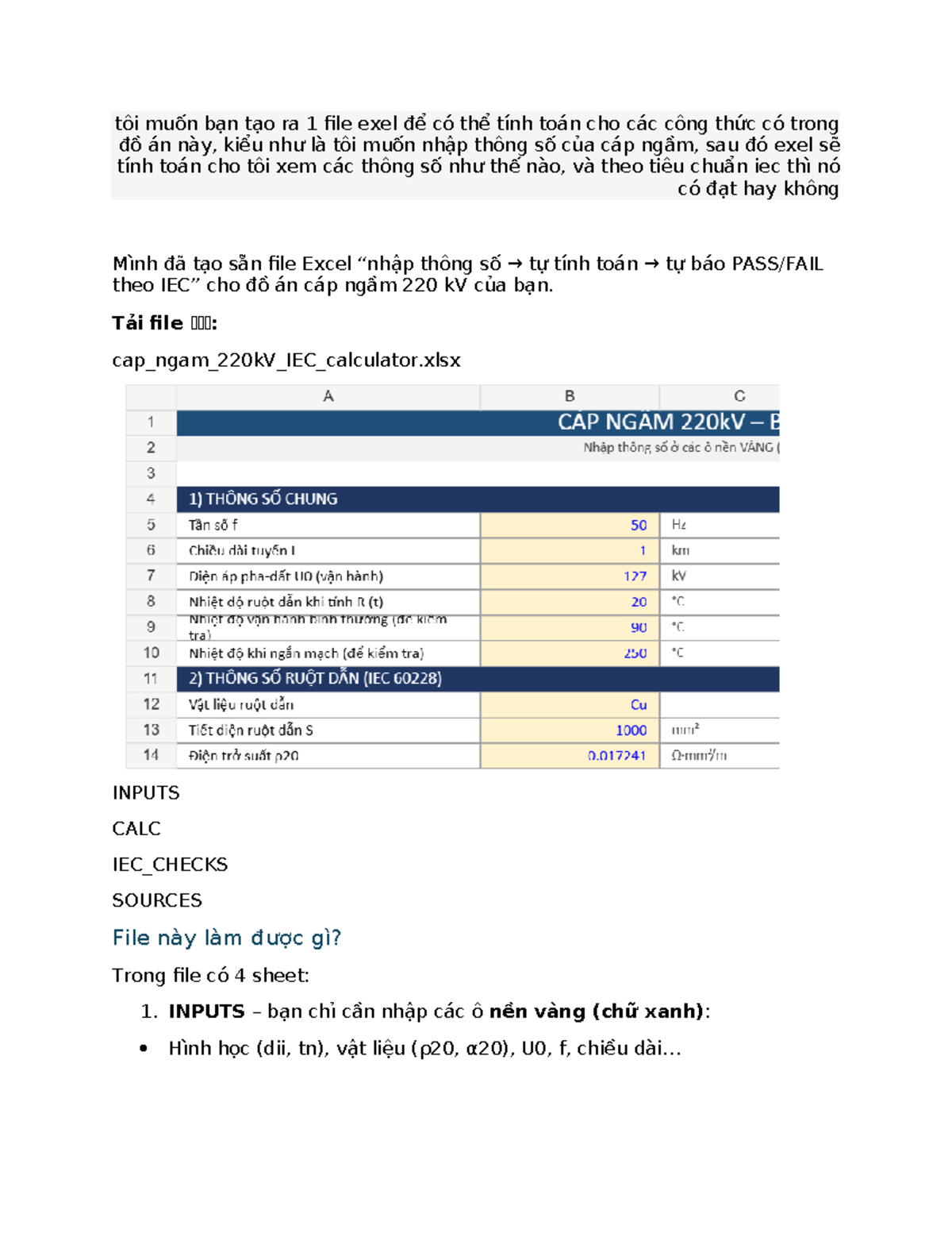 Tính toán cáp ngầm 220 kV theo tiêu chuẩn IEC bằng Excel - Document Preview
