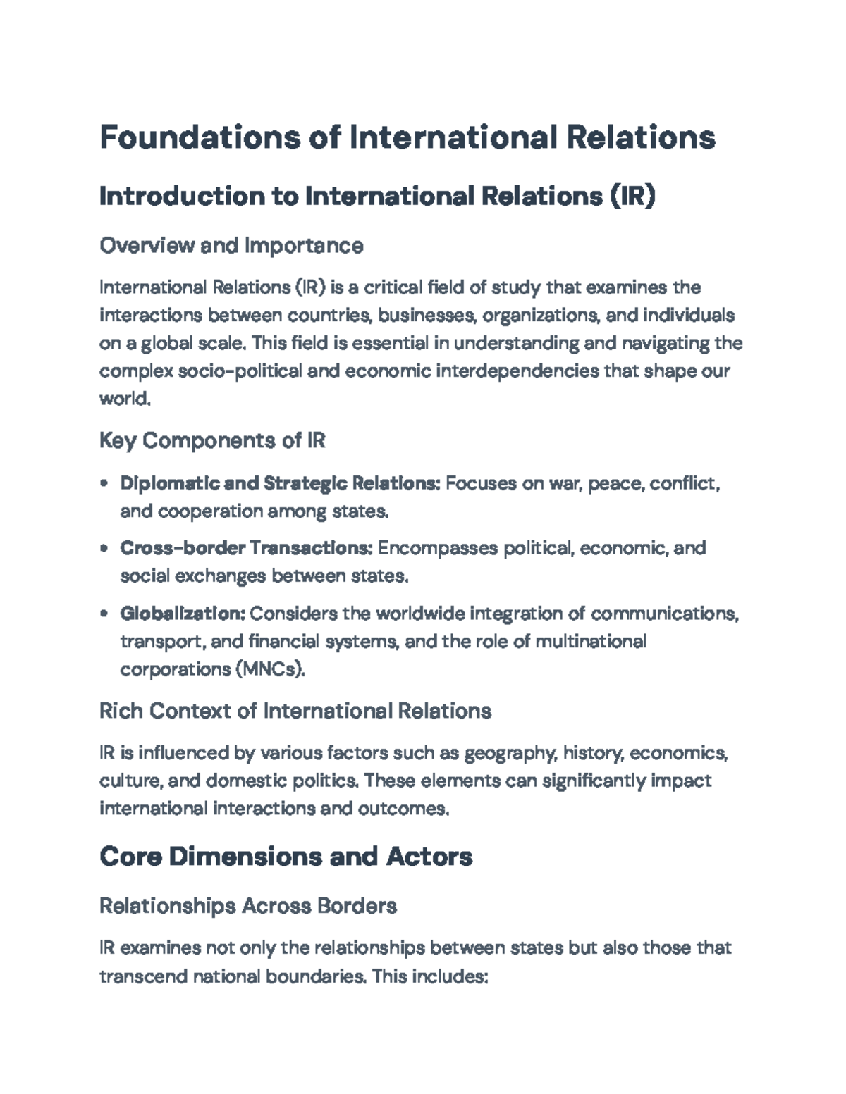 Foundations of International Relations: Key Components and Actors ...