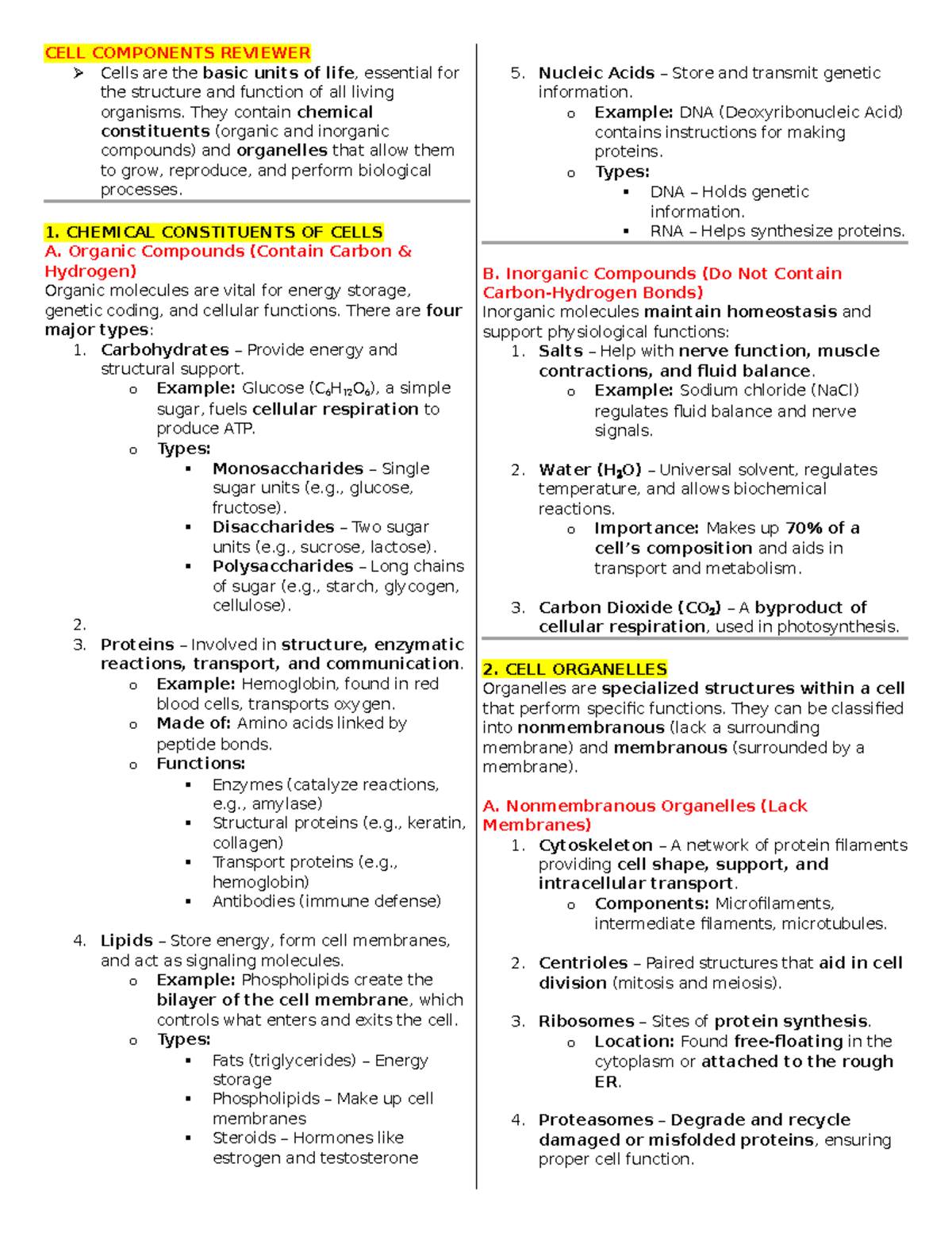 Genetics Reviewer: Key Concepts and Cell Components Overview - Studocu