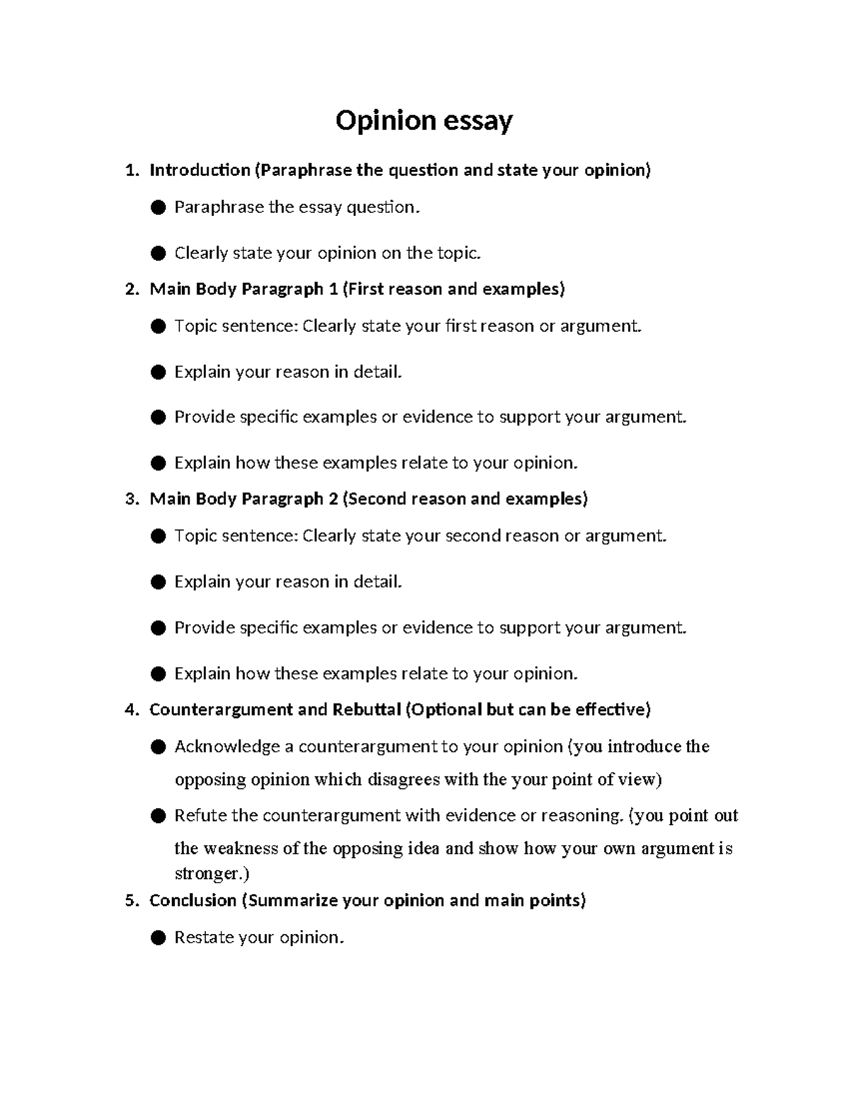 Opinion essay format - Opinion essay Introduction (Paraphrase the ...