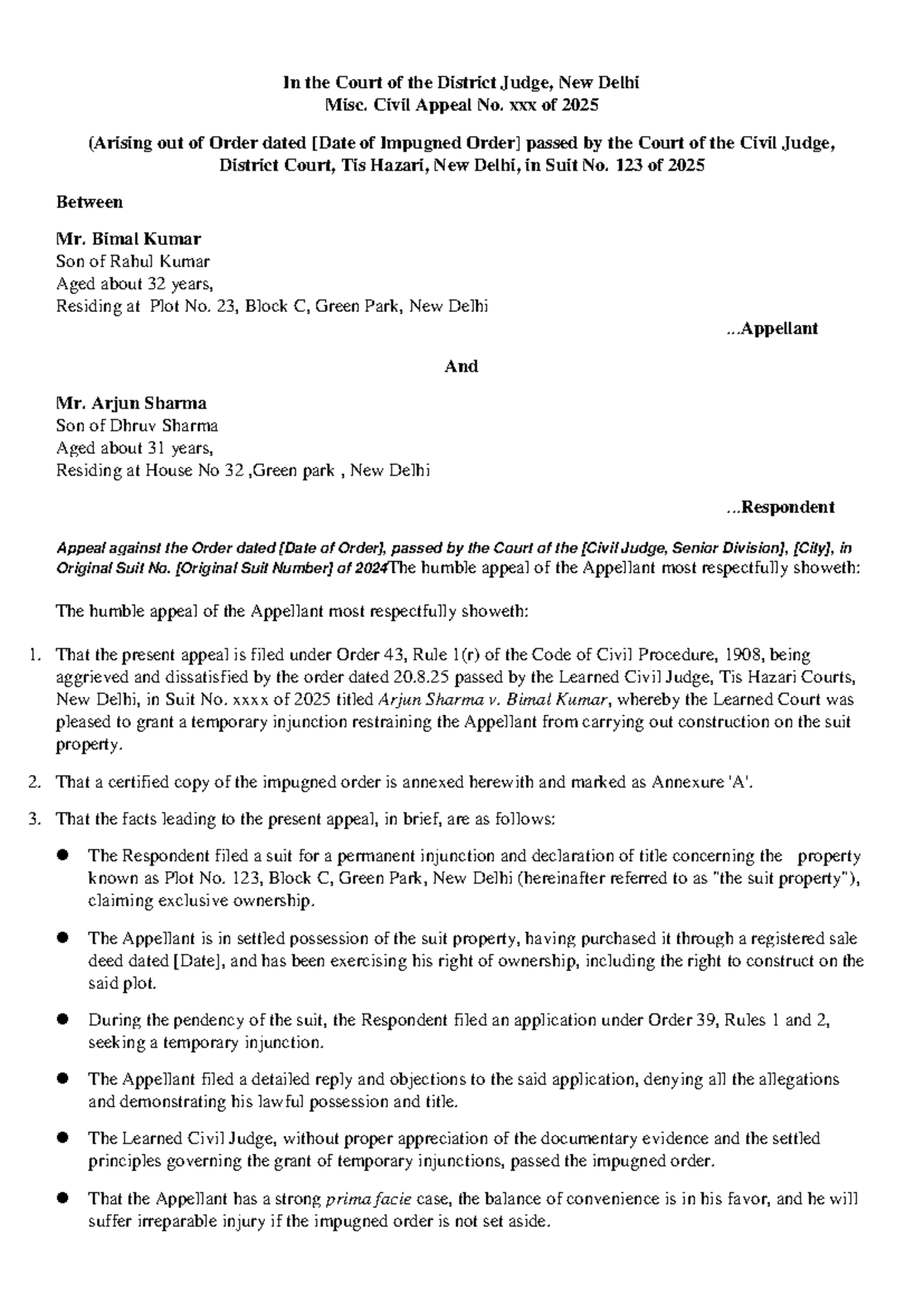 Misc. Civil Appeal No. 123/2025: Appeal Against Temporary Injunction ...