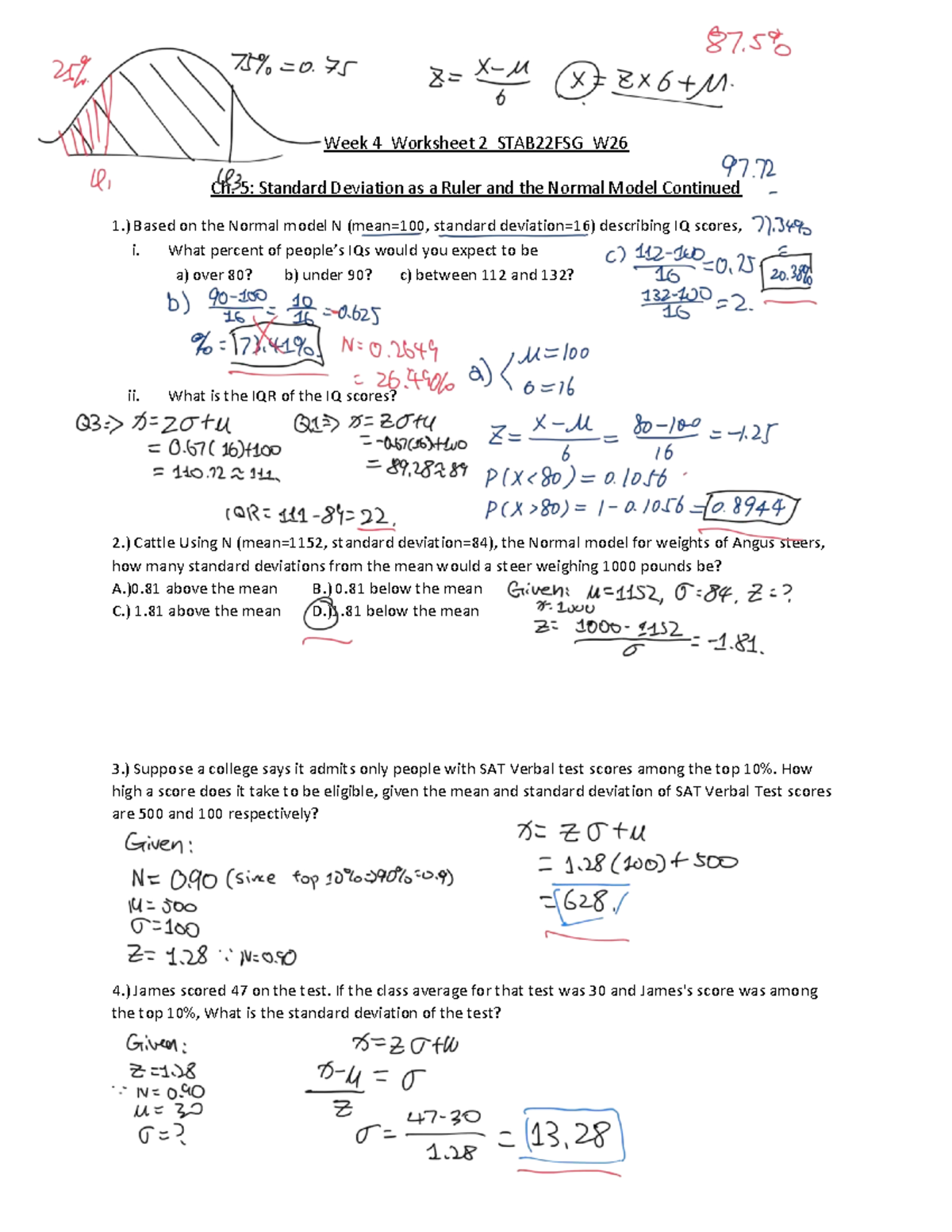 Week 4 Worksheet 2 STAB22FSG W26: Normal Model & Standard Deviation ...