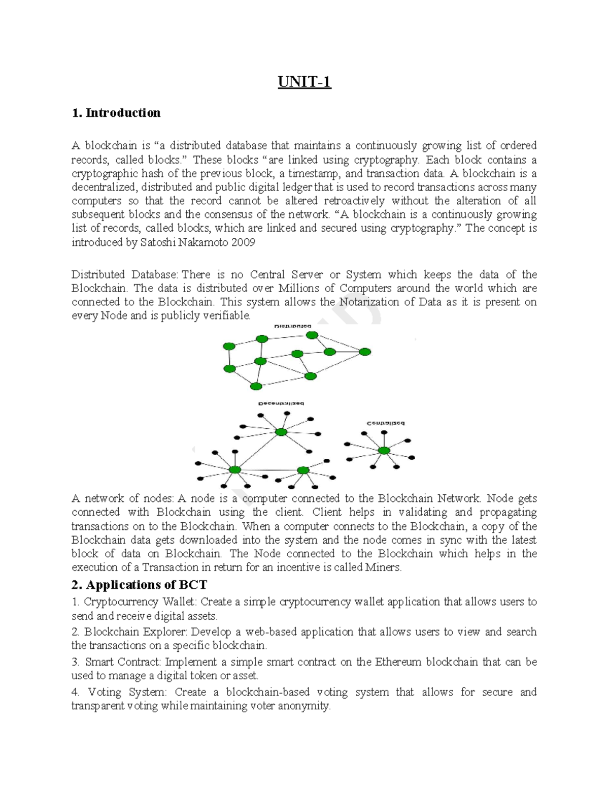 Unit 1 - Lecture Notes on Blockchain Technology and Applications - Studocu