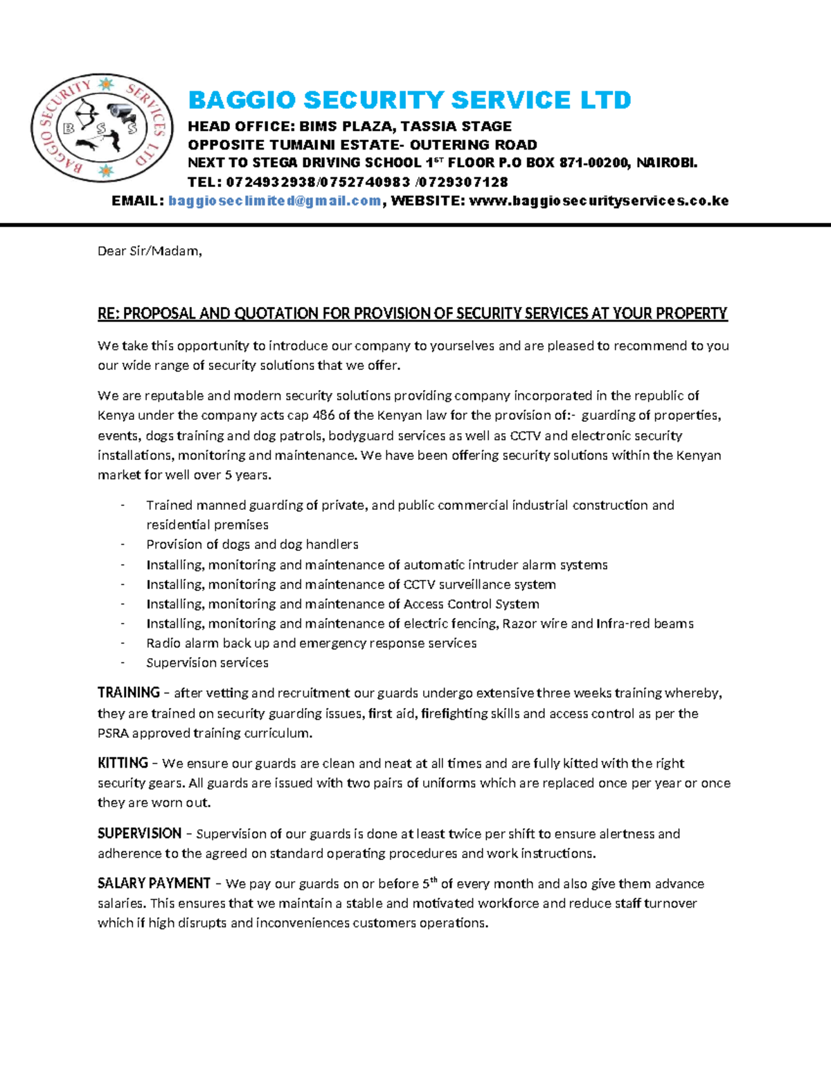 Baggio Security Services Proposal & Quotation Final 24 - Studocu