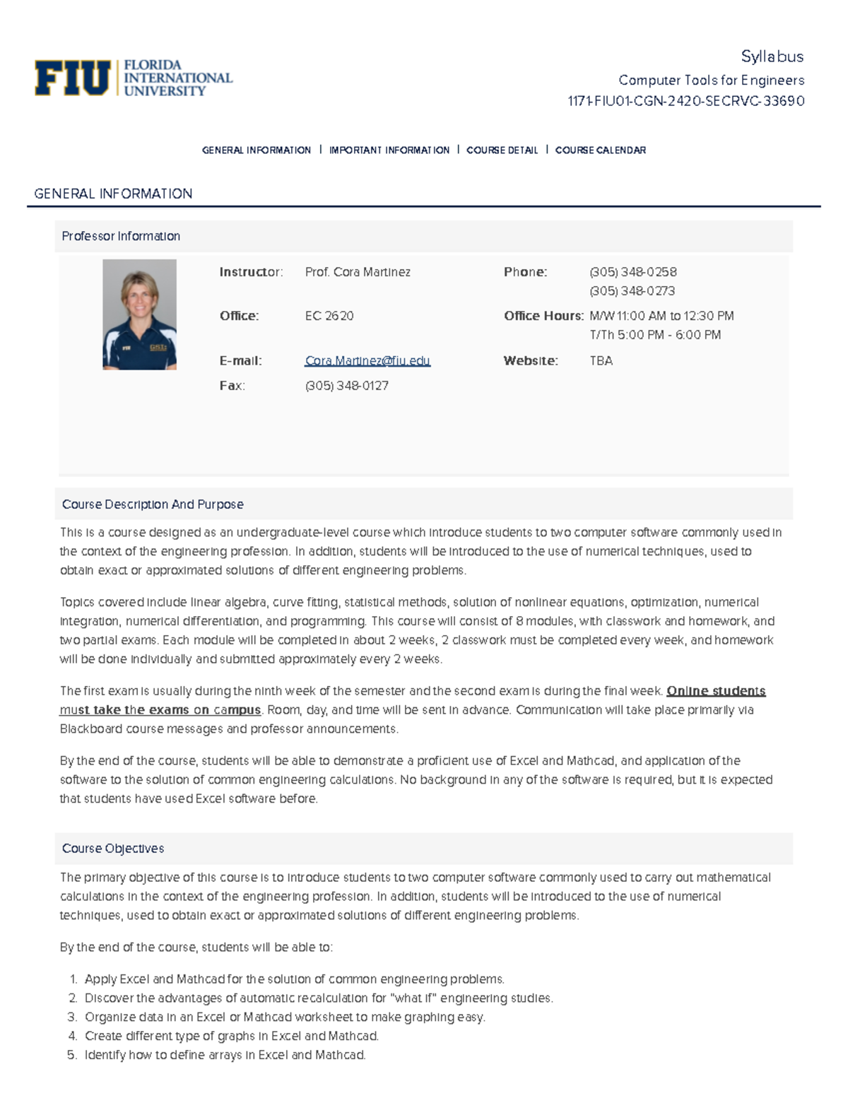 CGN 2420 - Syllabus for Computer Tools in Engineering Course - Studocu