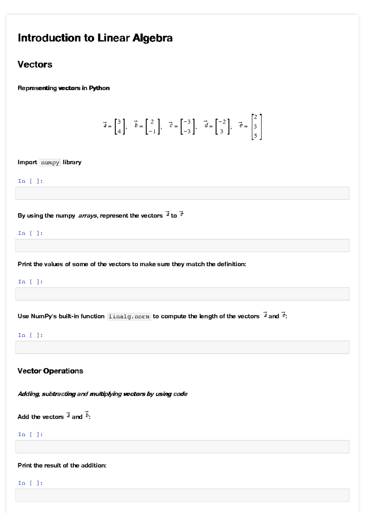 Exercise - Vectors and Matrices - Introduction to Linear ...