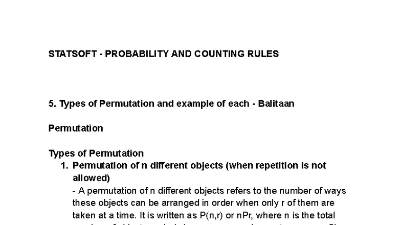 STATSOFT - Probability & Counting Rules: Permutations Explained - Studocu