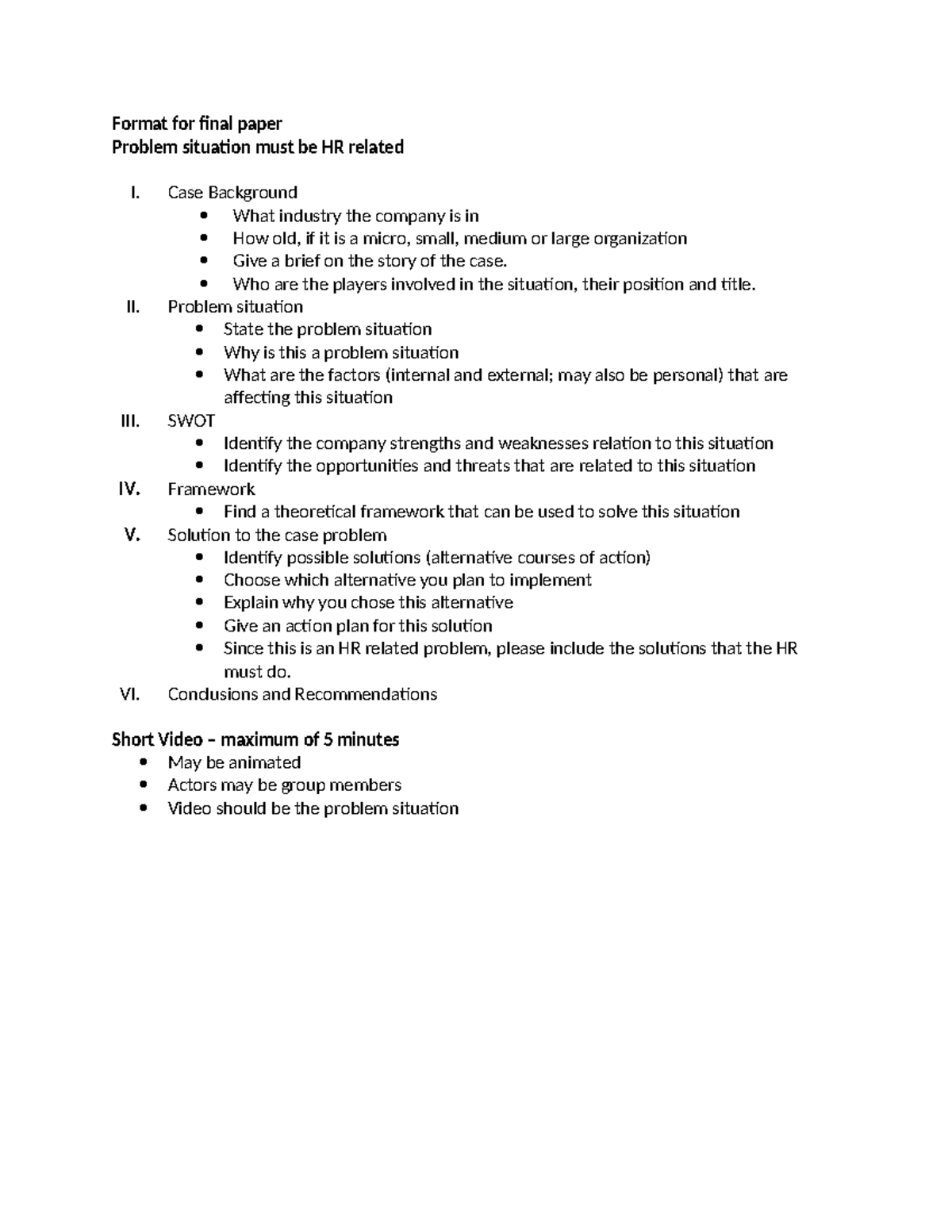 Format for final paper - Format for final paper Problem situation must ...
