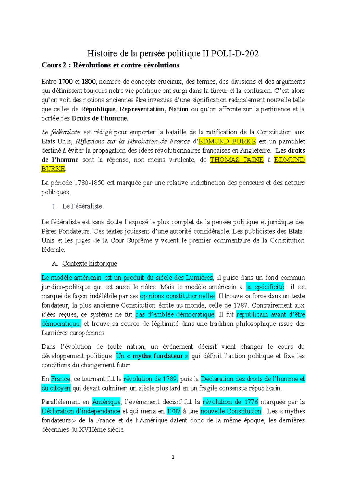 syllabus notes Histoire de la pensée politique II POLI - Histoire de la ...