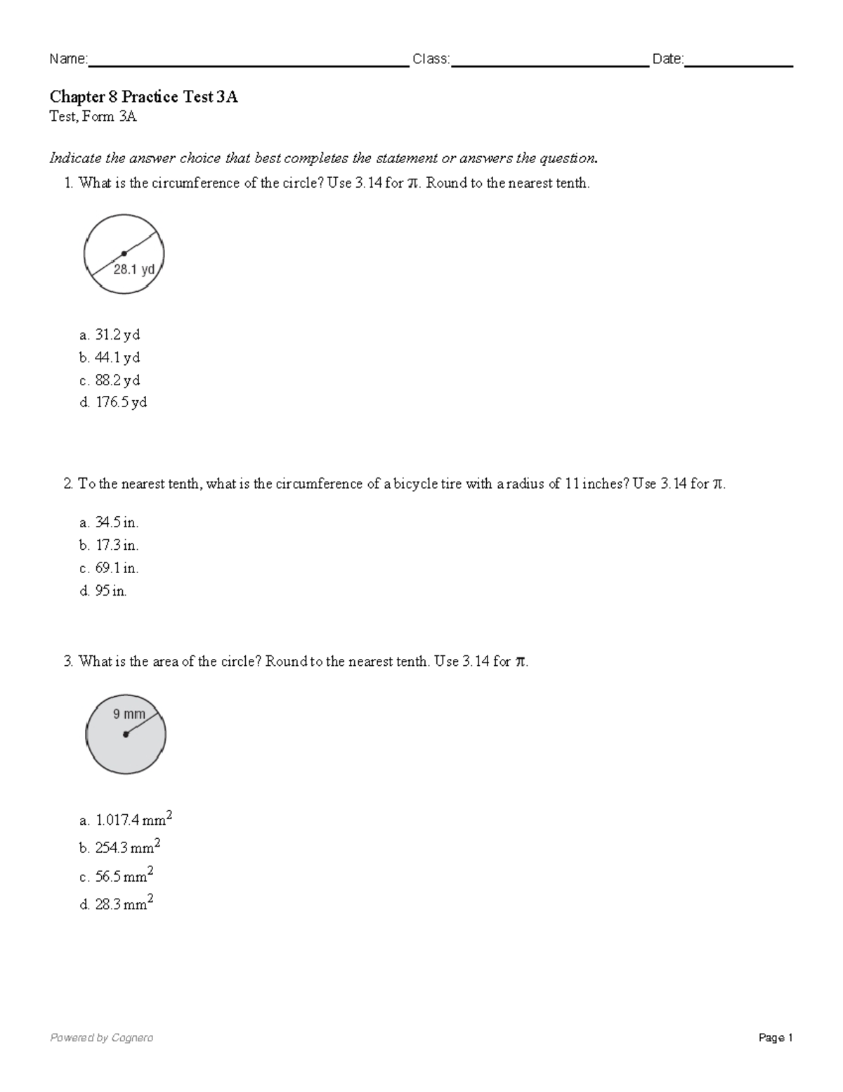 Chapter 8 Practice Test 3A: Geometry Questions and Answers - Studocu